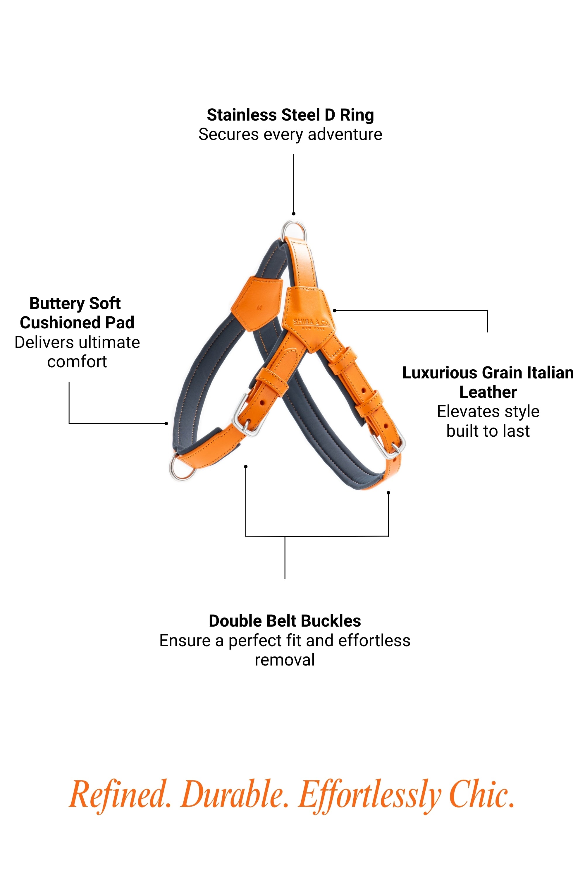 Milano Dog Harness in Italian Leather - Iconic Orange
