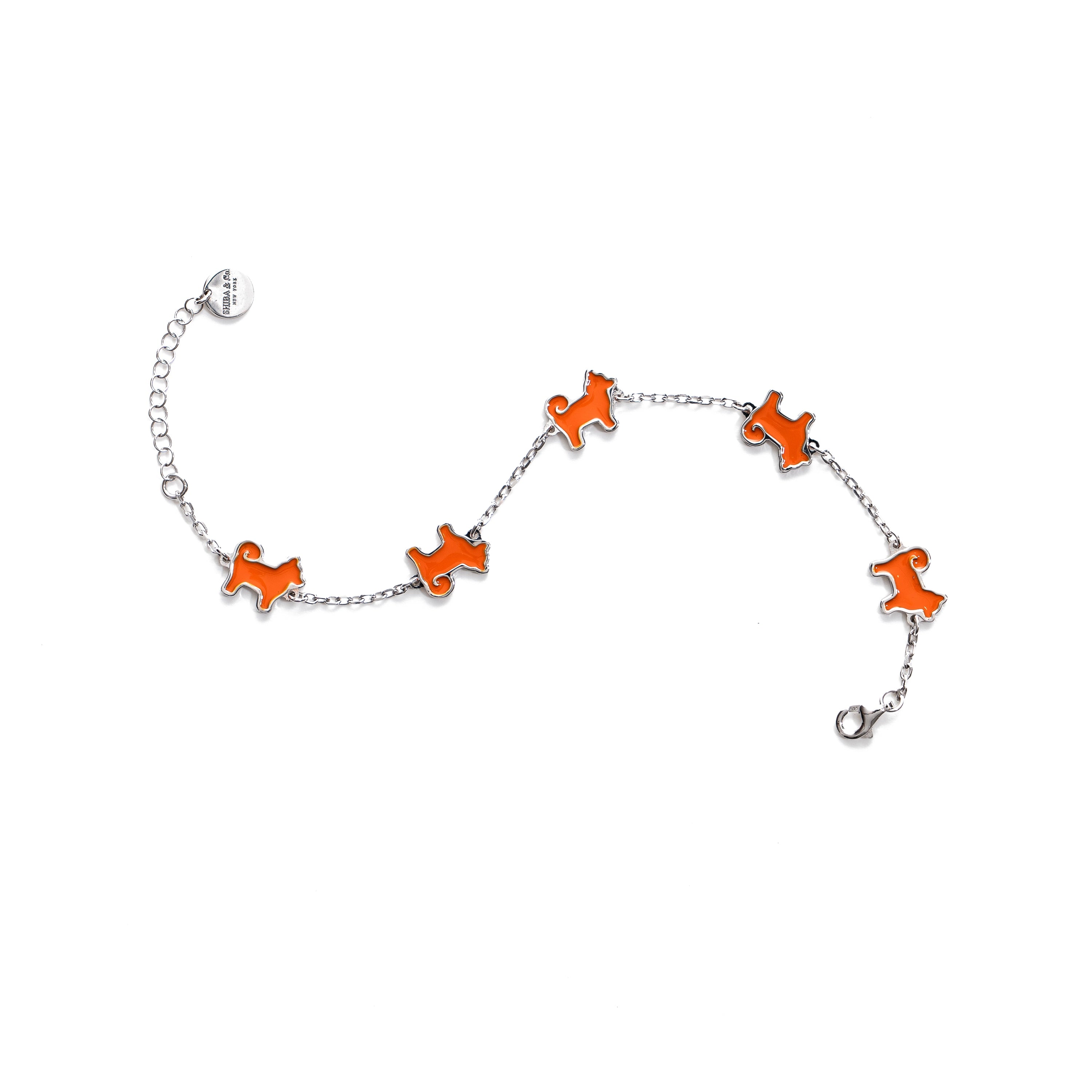 Shiba Inu Dog Bracelet – 925 Sterling Silver, Iconic Orange