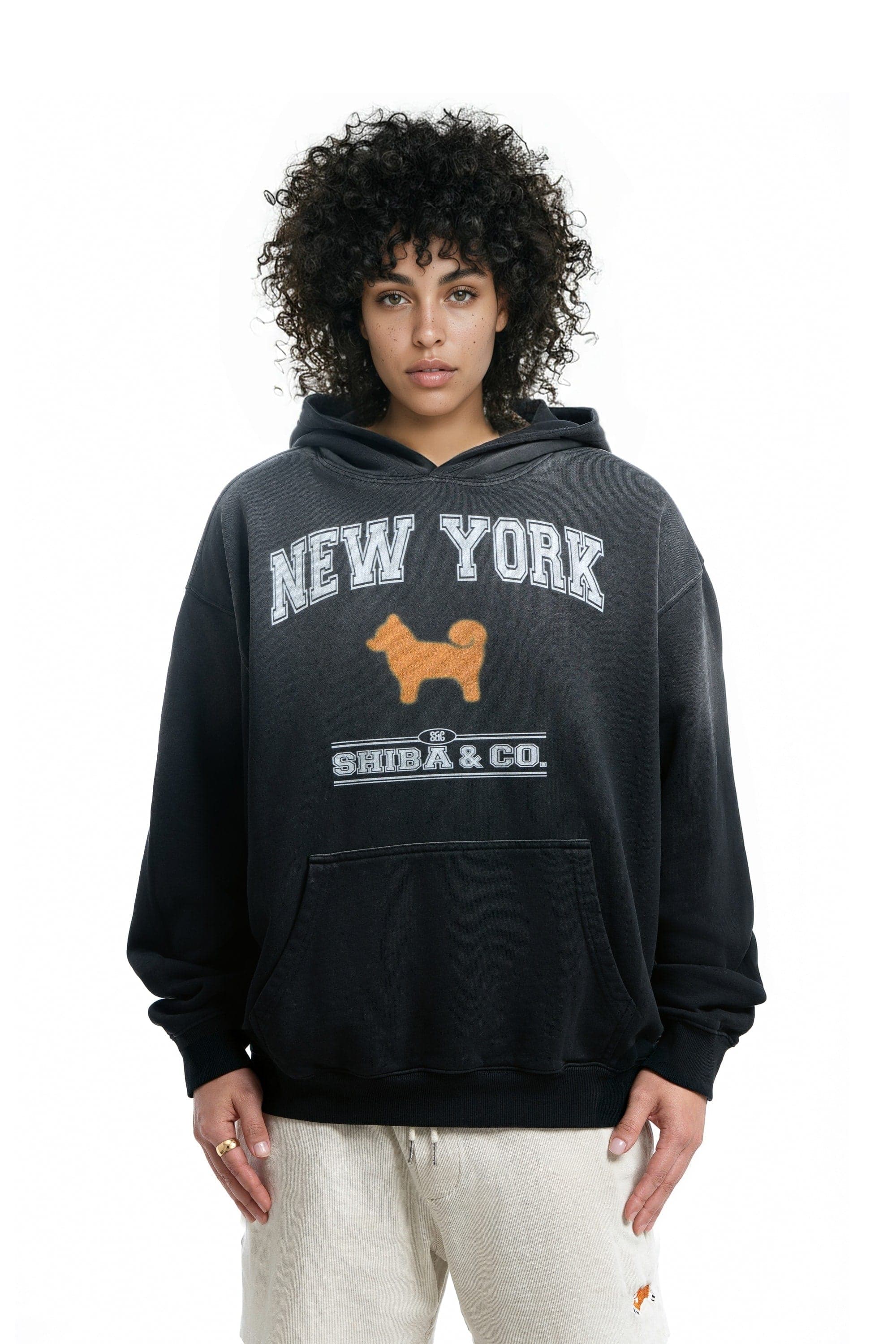 My Precious New York Shiba Oversized Sunfade Hoodie - Black