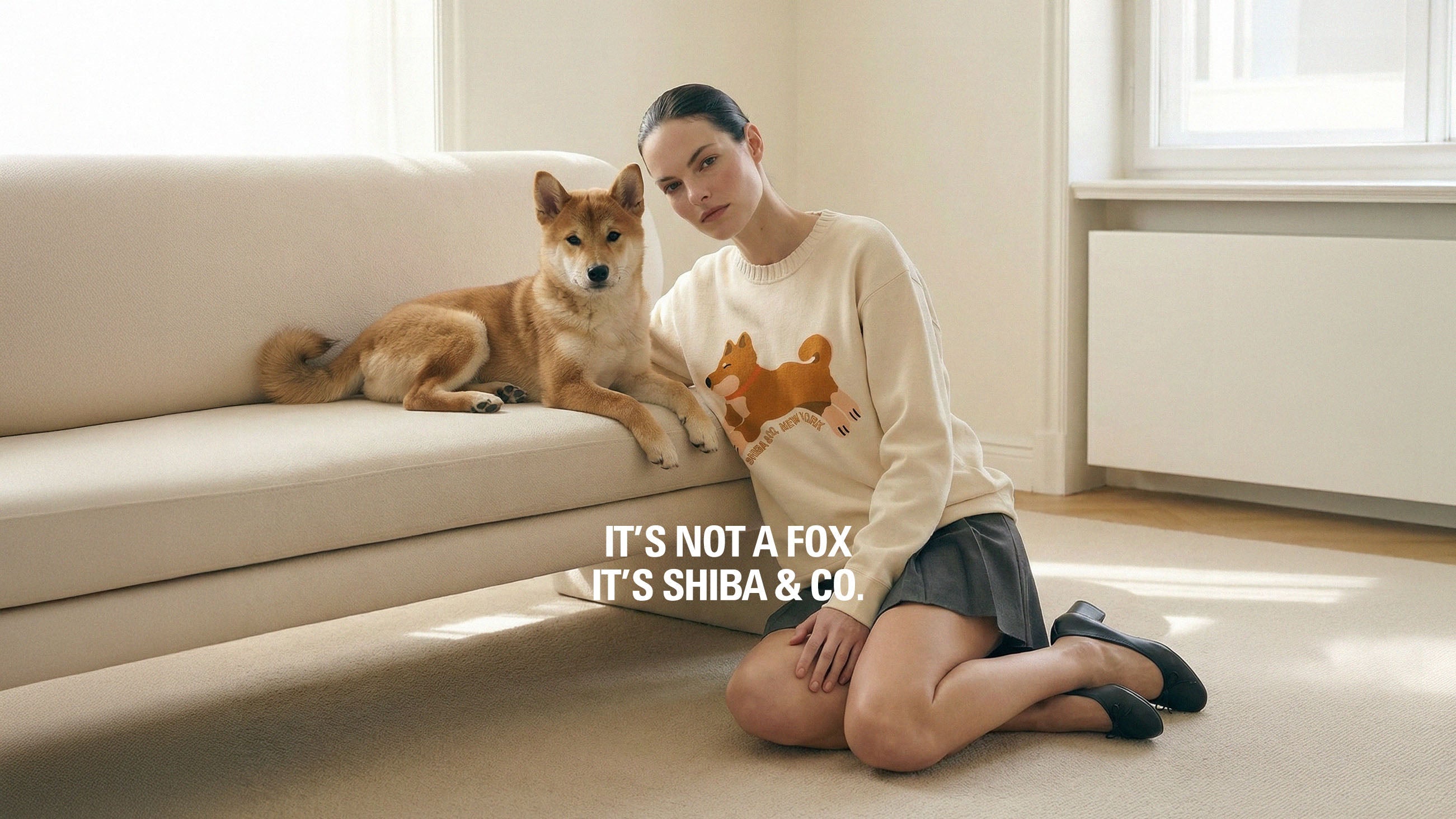 Club Shiba Inu Knitted Round Neck Oversize Sweatshirt - Red Shiba