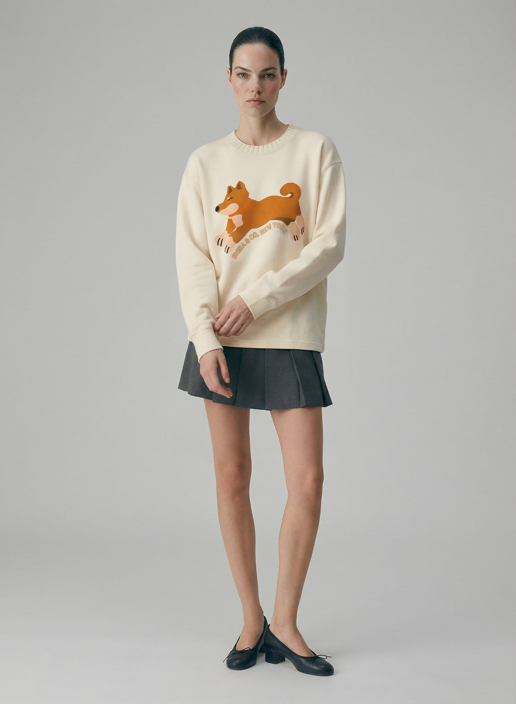 Club Shiba Inu Knitted Round Neck Oversize Sweatshirt - Red Shiba