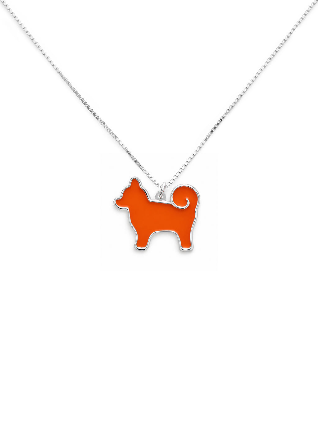 26 My Precious Shiba Inu Dog Pendant - 925 Sterling Silver - Iconic Orange