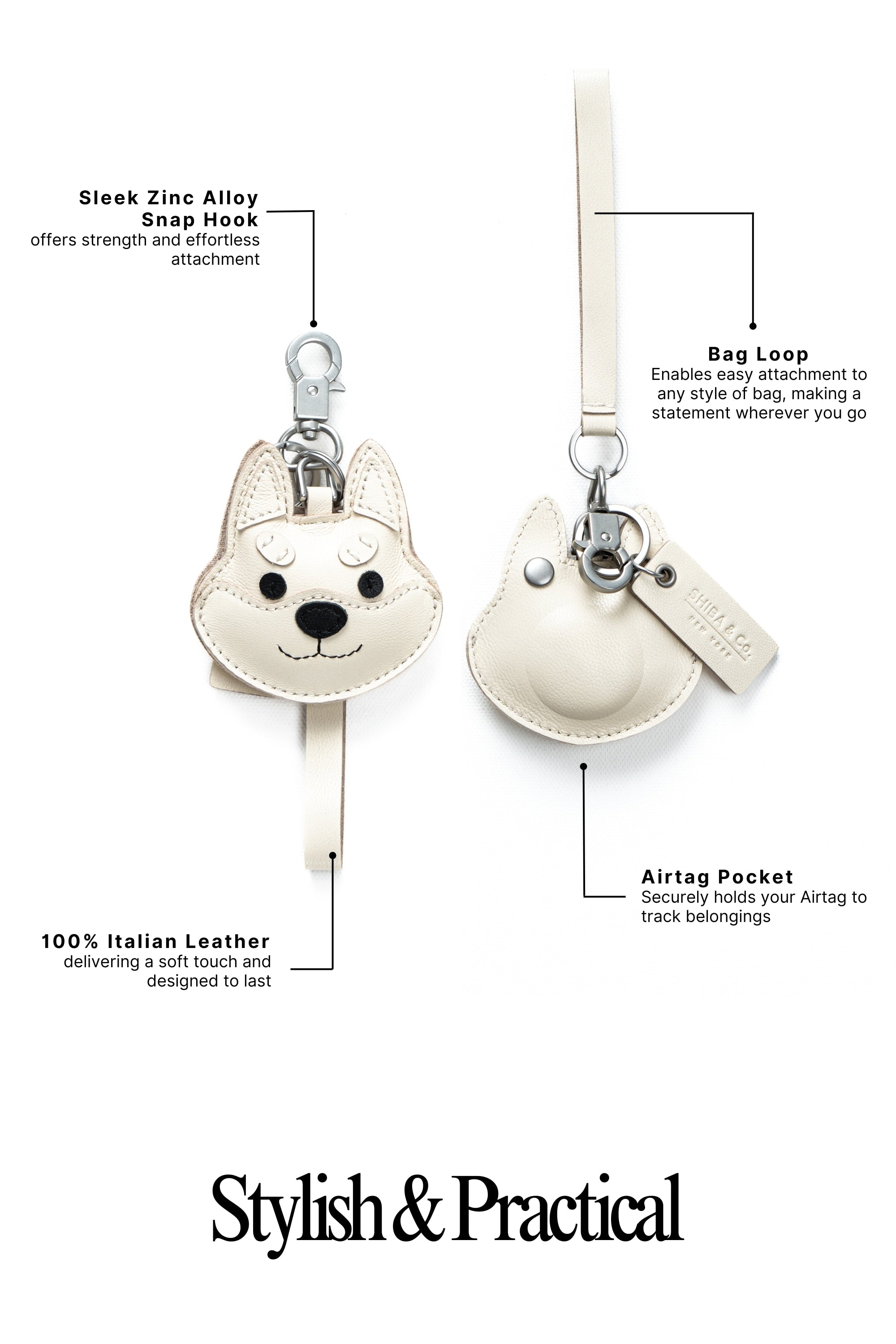 Shiba Inu Bag Charm In Italian Leather - Cream White