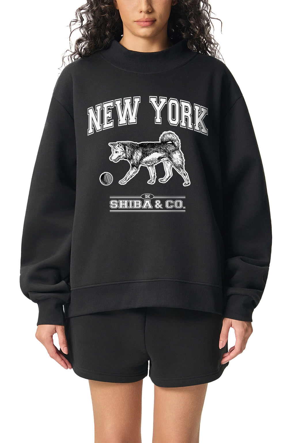 Womens Classic New York Shiba Inu Crew Neck Fleece Sweatshirt