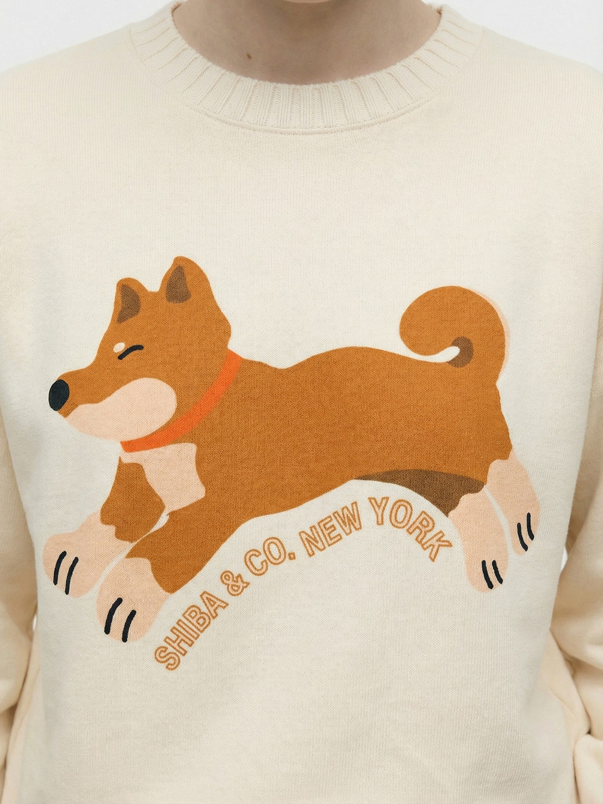 Club Shiba Inu Knitted Round Neck Oversize Sweatshirt - Red Shiba