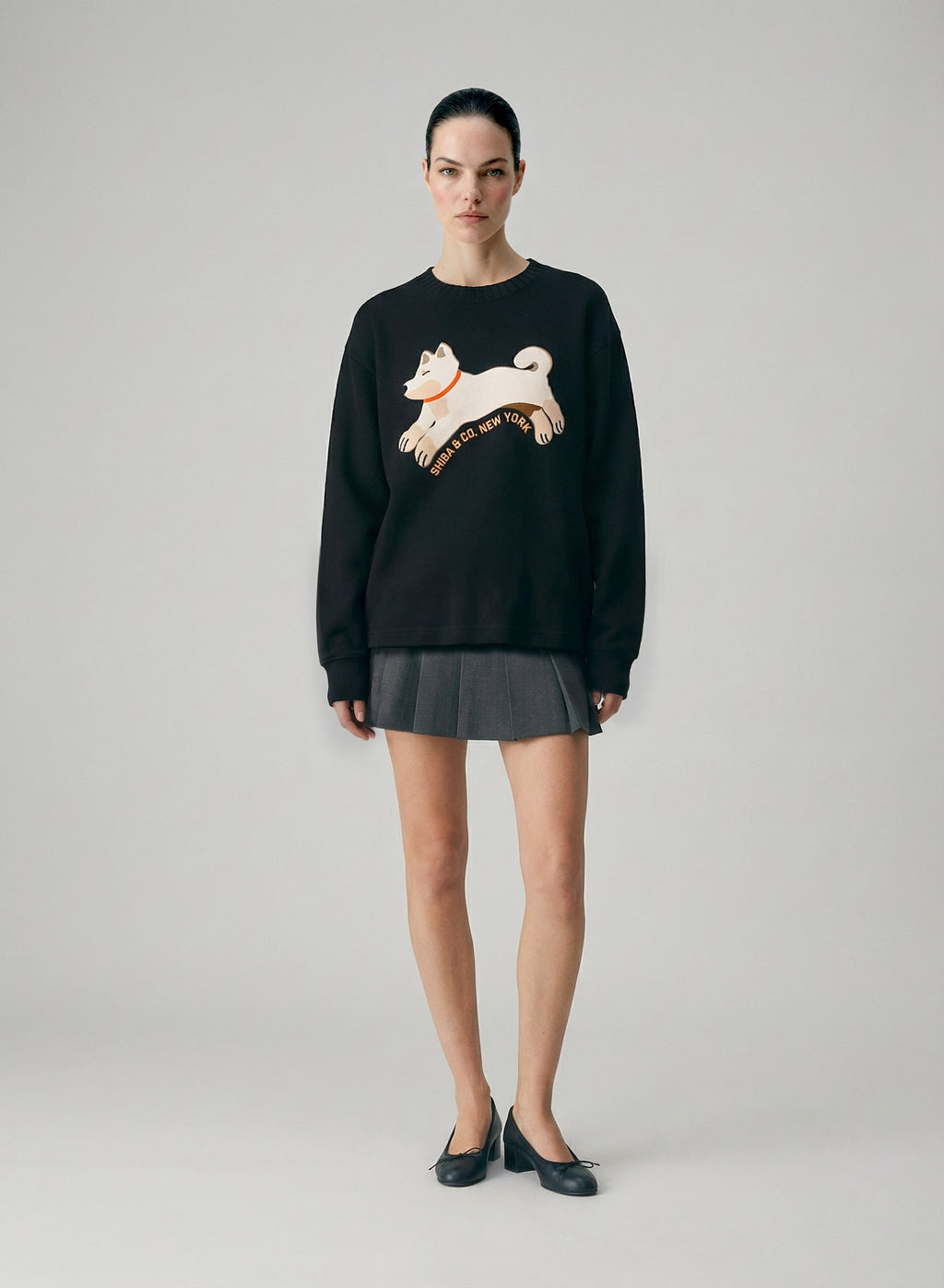 Club Shiba Inu Knitted Round Neck Oversize Sweatshirt - Cream Shiba