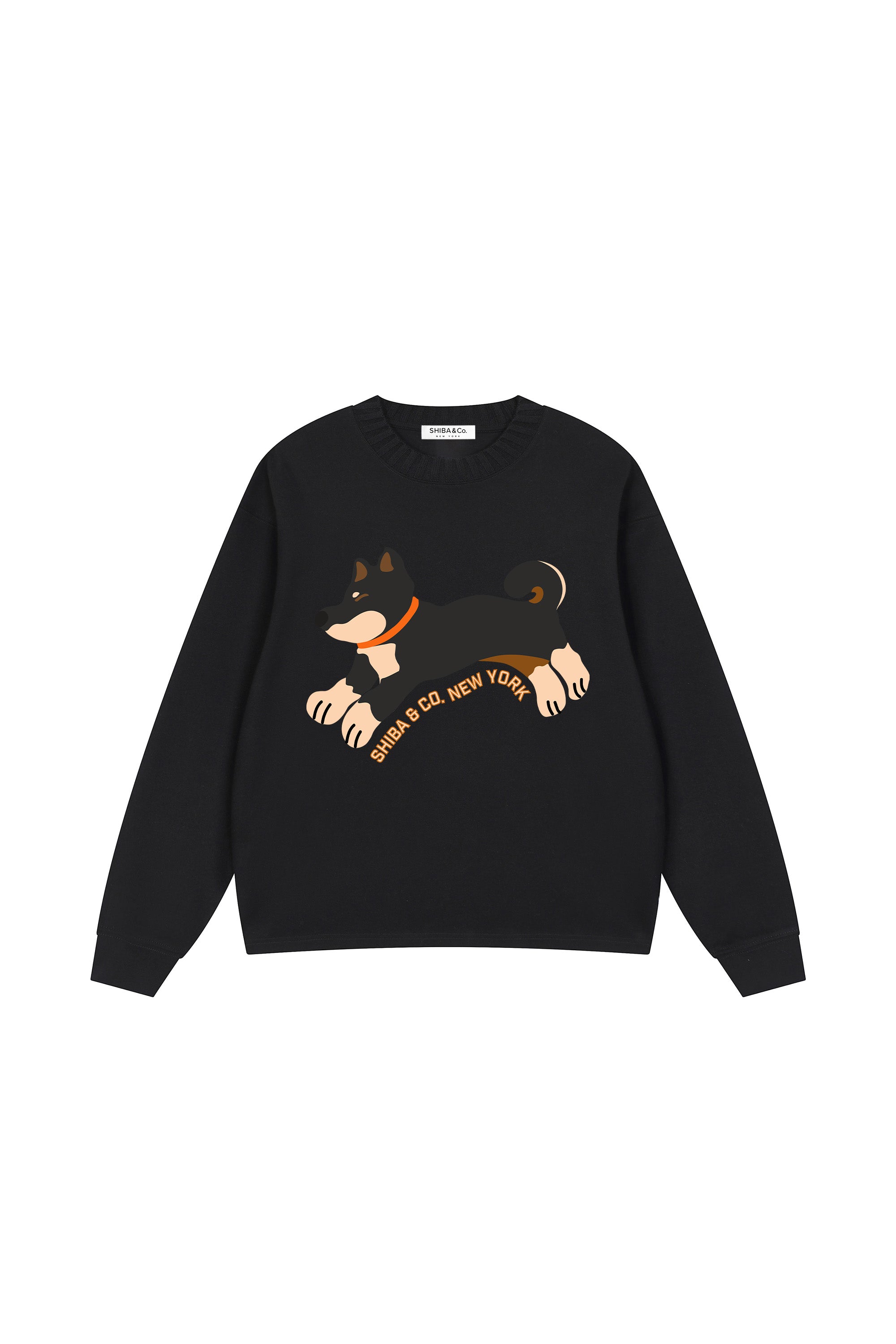 Club Shiba Inu Knitted Round Neck Oversize Sweatshirt - Black & Tan Shiba