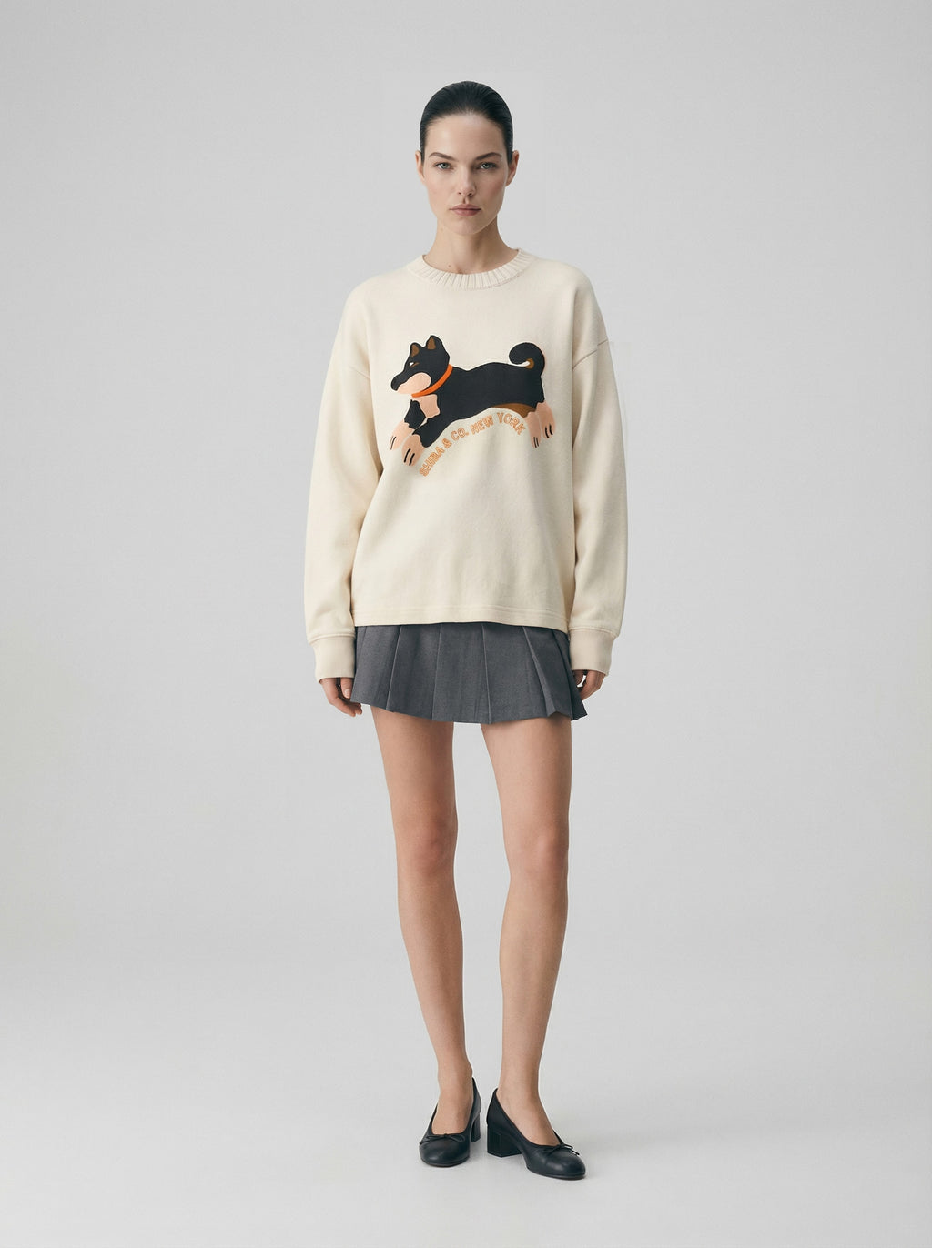 Club Shiba Inu Knitted Round Neck Oversize Sweatshirt - Black & Tan Shiba