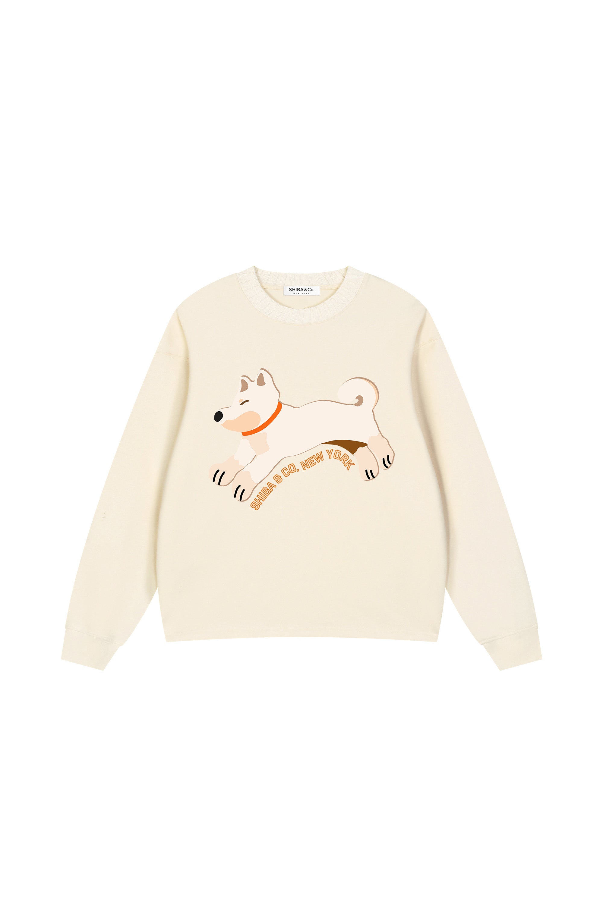 Club Shiba Inu Knitted Round Neck Oversize Sweatshirt - Cream Shiba
