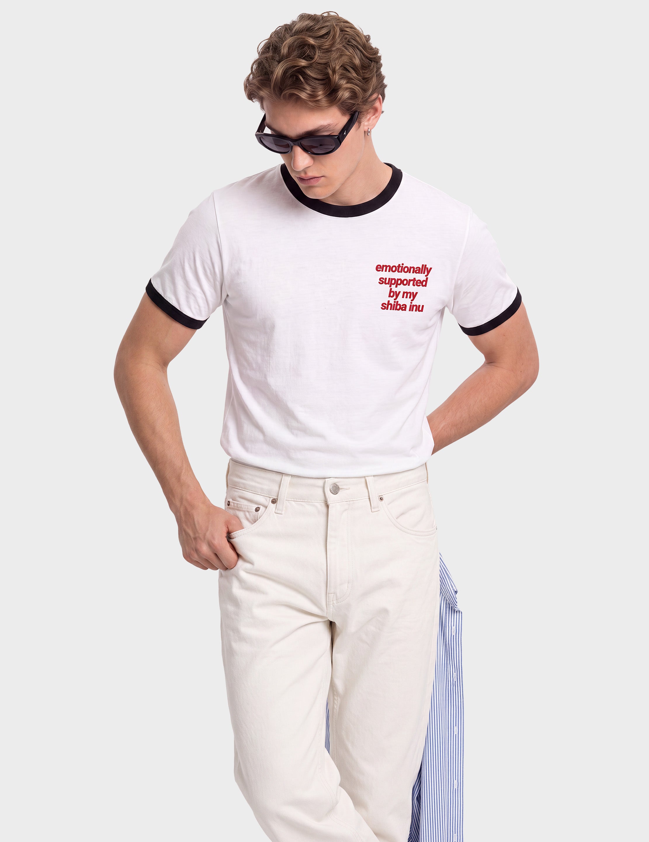 "Emotionally Supported By My Shiba Inu" Vintage Ringer Tee