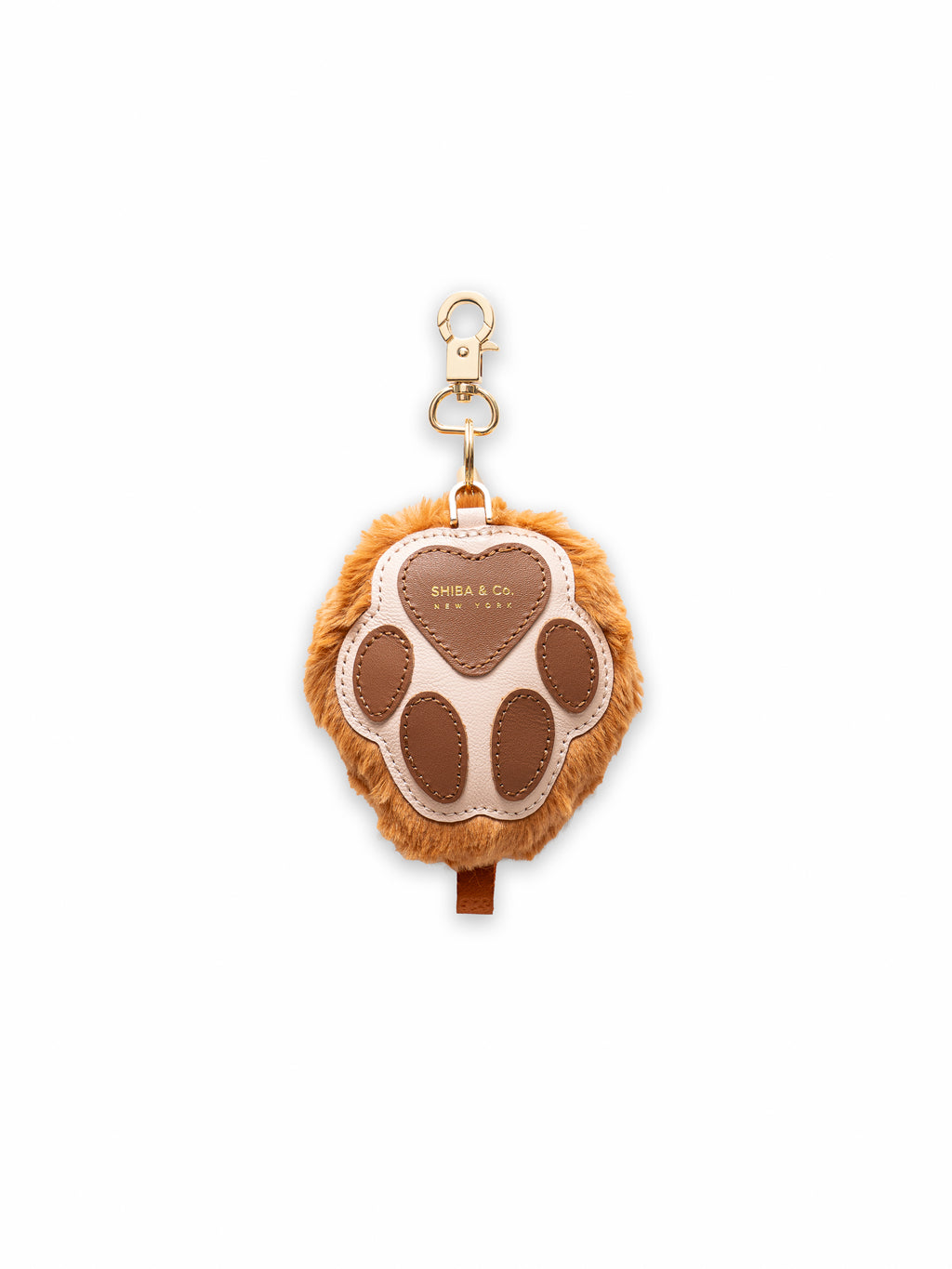 Fluffy Dog Paw Bag Charm - Italian Leather with Faux Fur - Red Orange