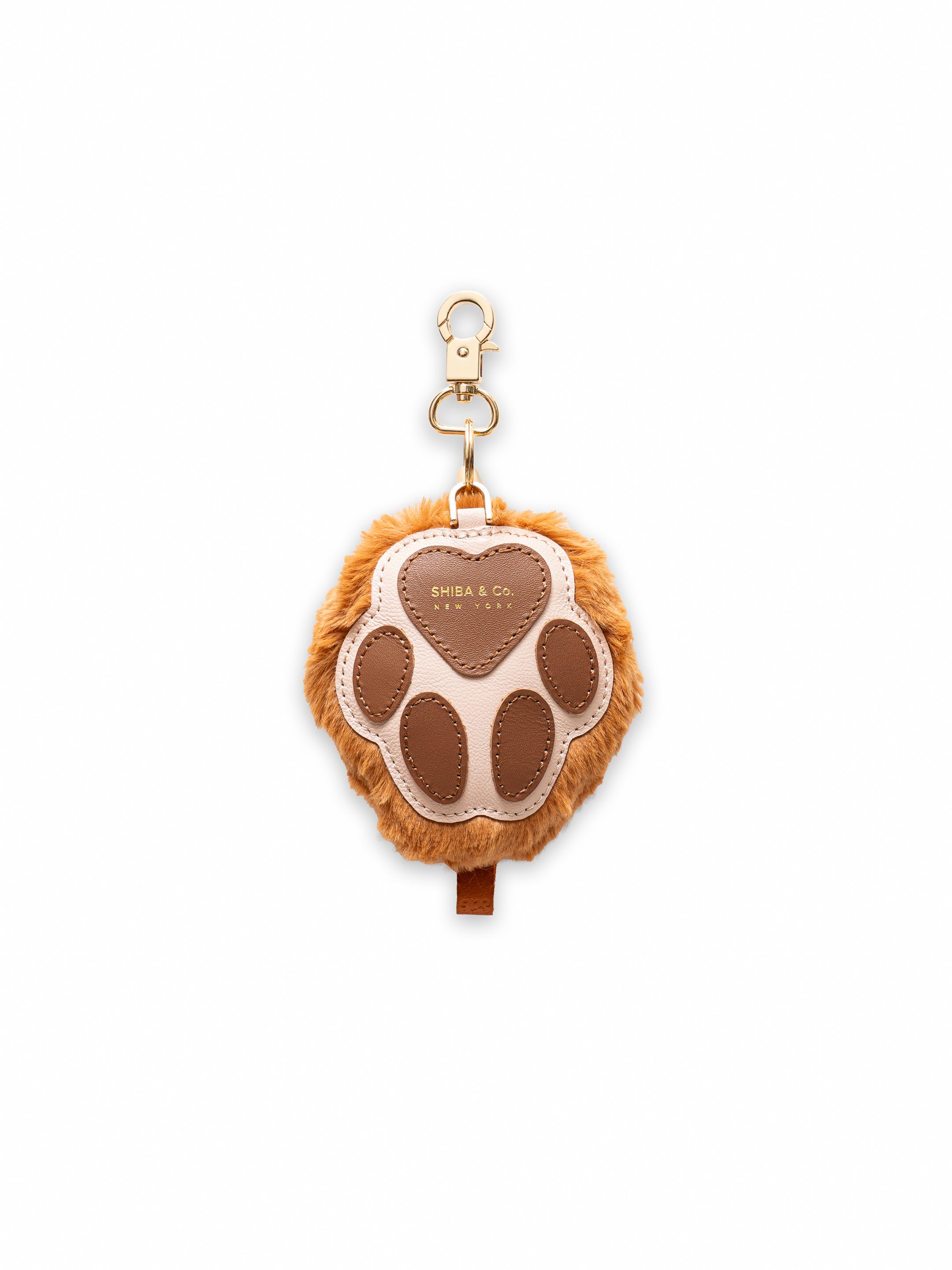 Fluffy Dog Paw Bag Charm - Italian Leather with Faux Fur - Red Orange