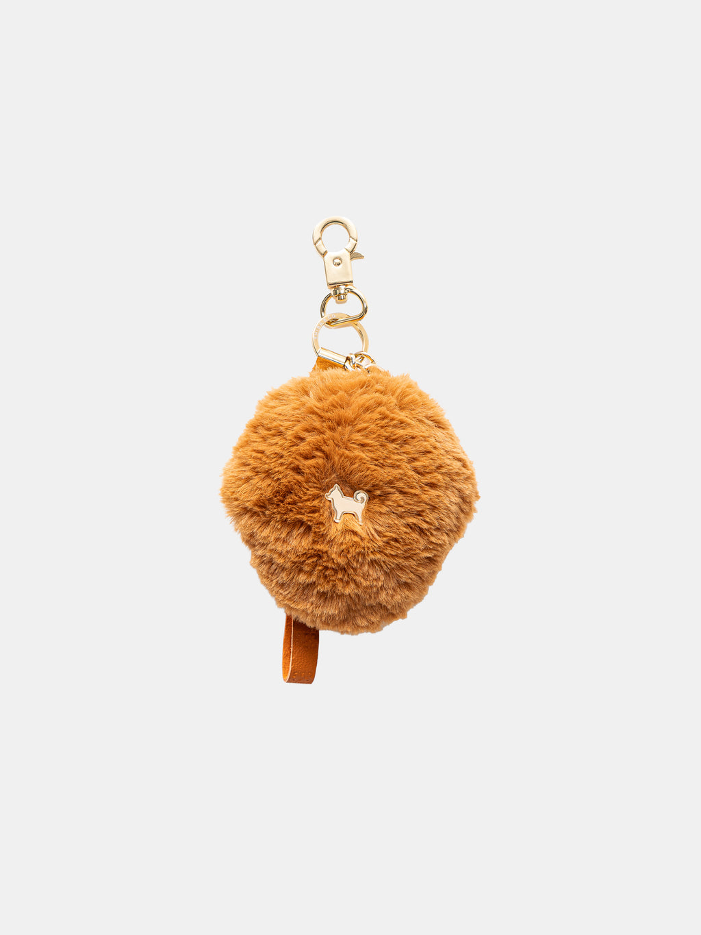 Fluffy Dog Paw Bag Charm - Italian Leather with Faux Fur - Red Orange