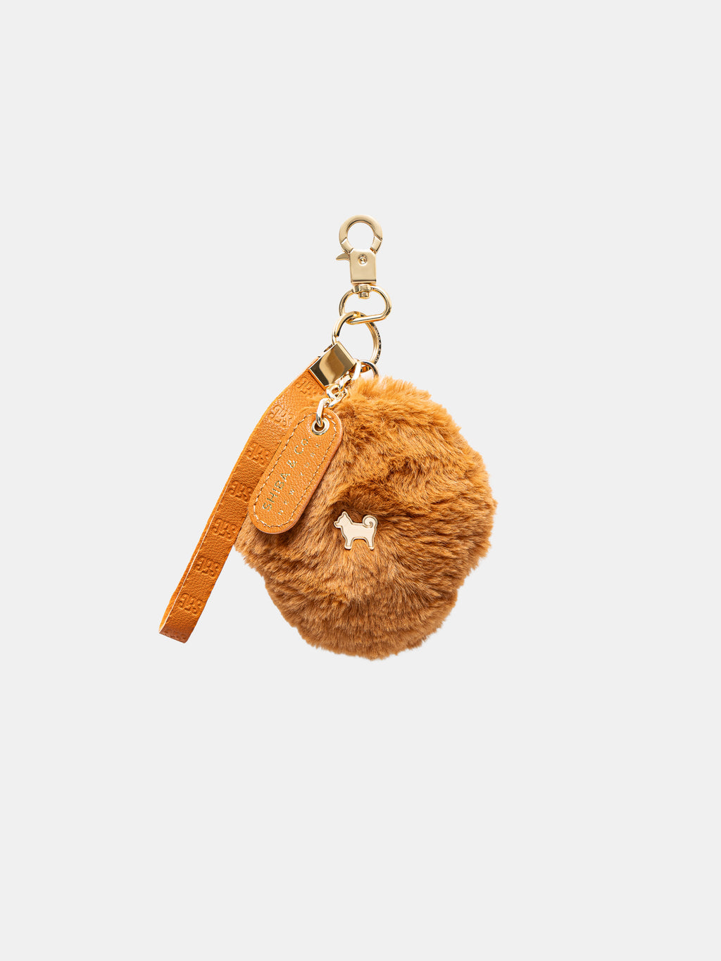 Fluffy Dog Paw Bag Charm - Italian Leather with Faux Fur - Red Orange