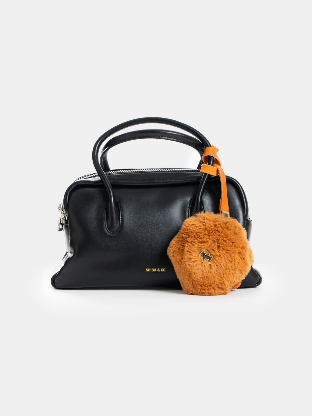 Fluffy Dog Paw Bag Charm - Italian Leather with Faux Fur - Red Orange