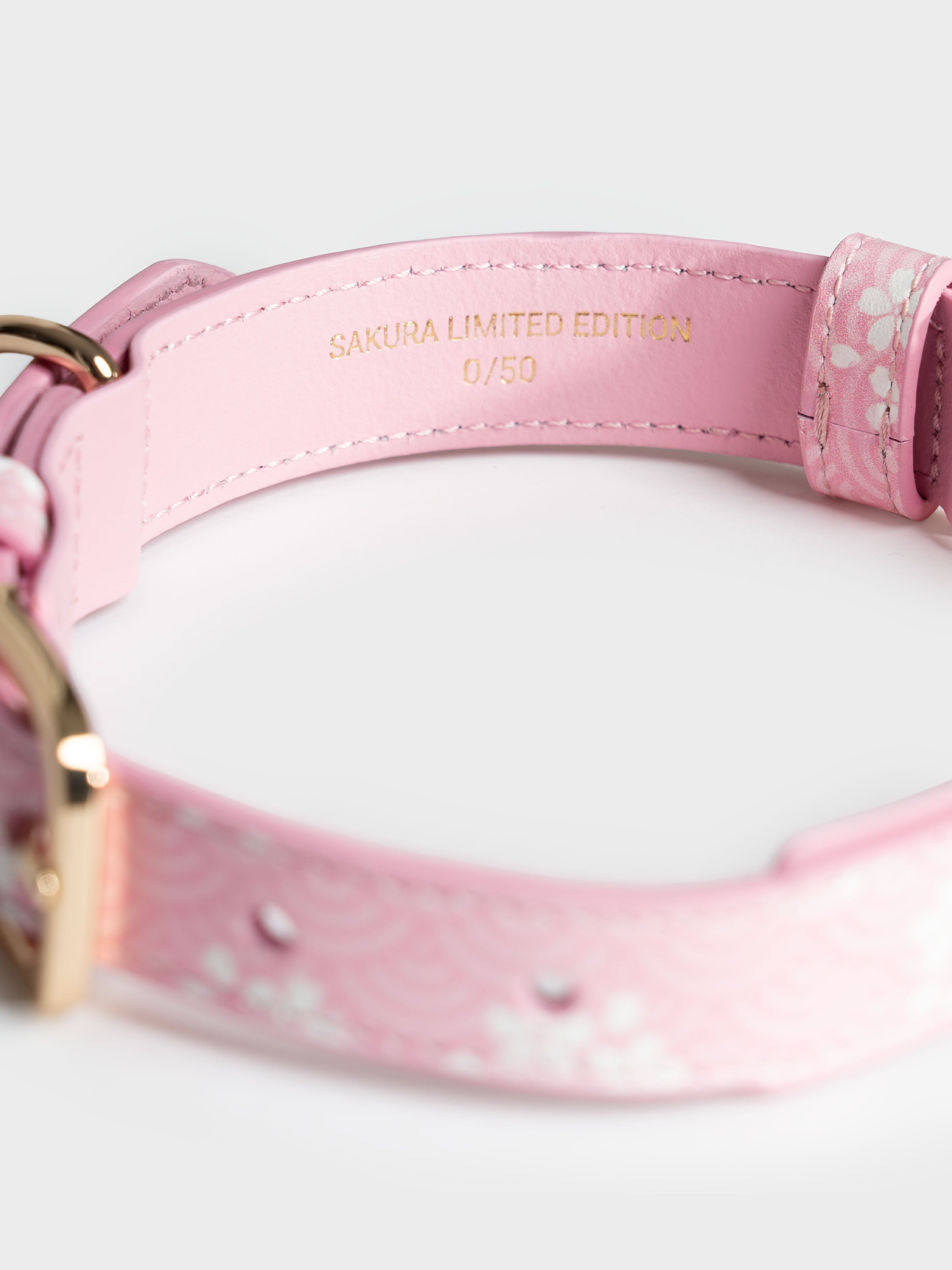 Lucca Italian Leather Dog Collar — Sakura Limited Edition - Pink Seigaiha