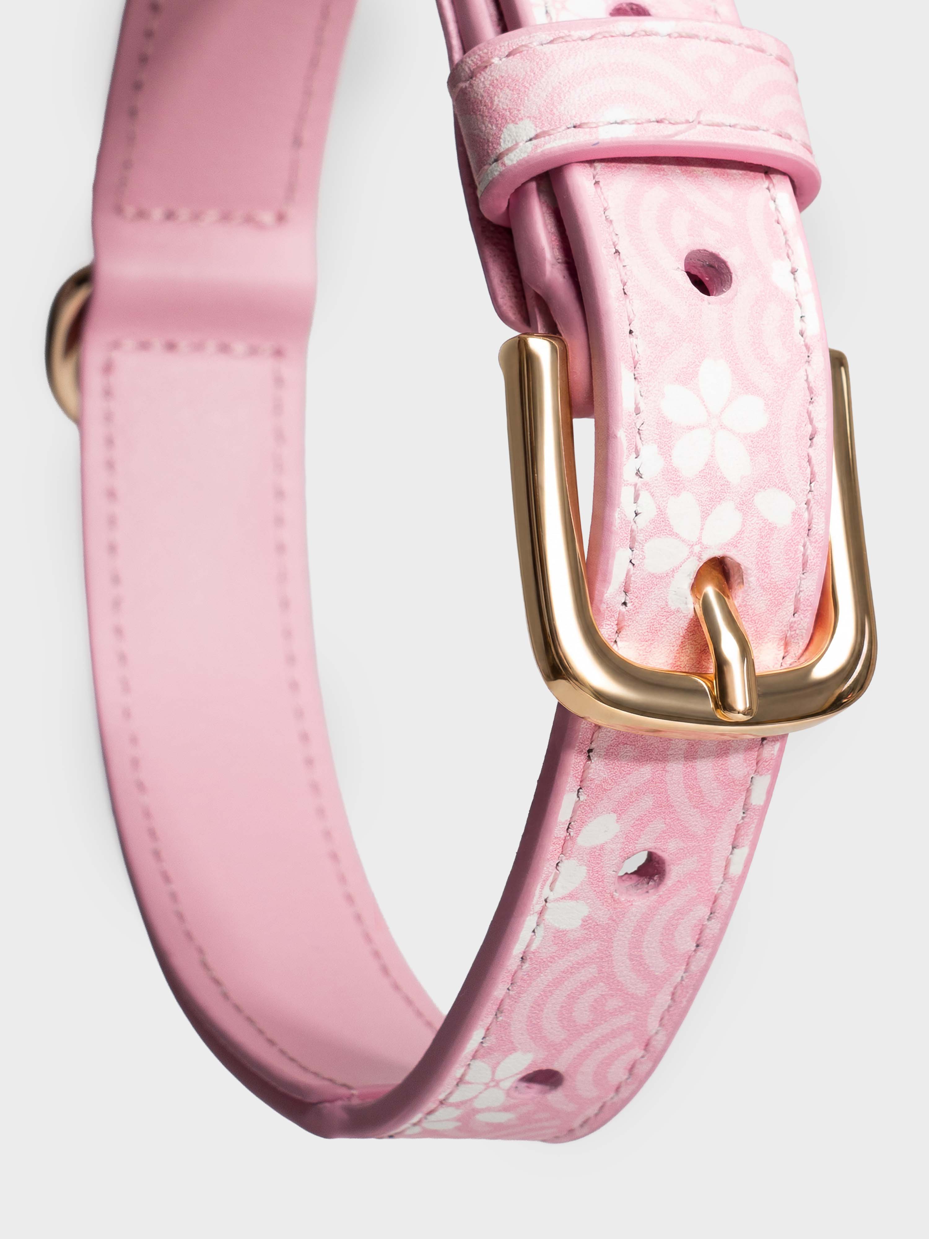 Lucca Italian Leather Dog Collar — Sakura Limited Edition - Pink Seigaiha