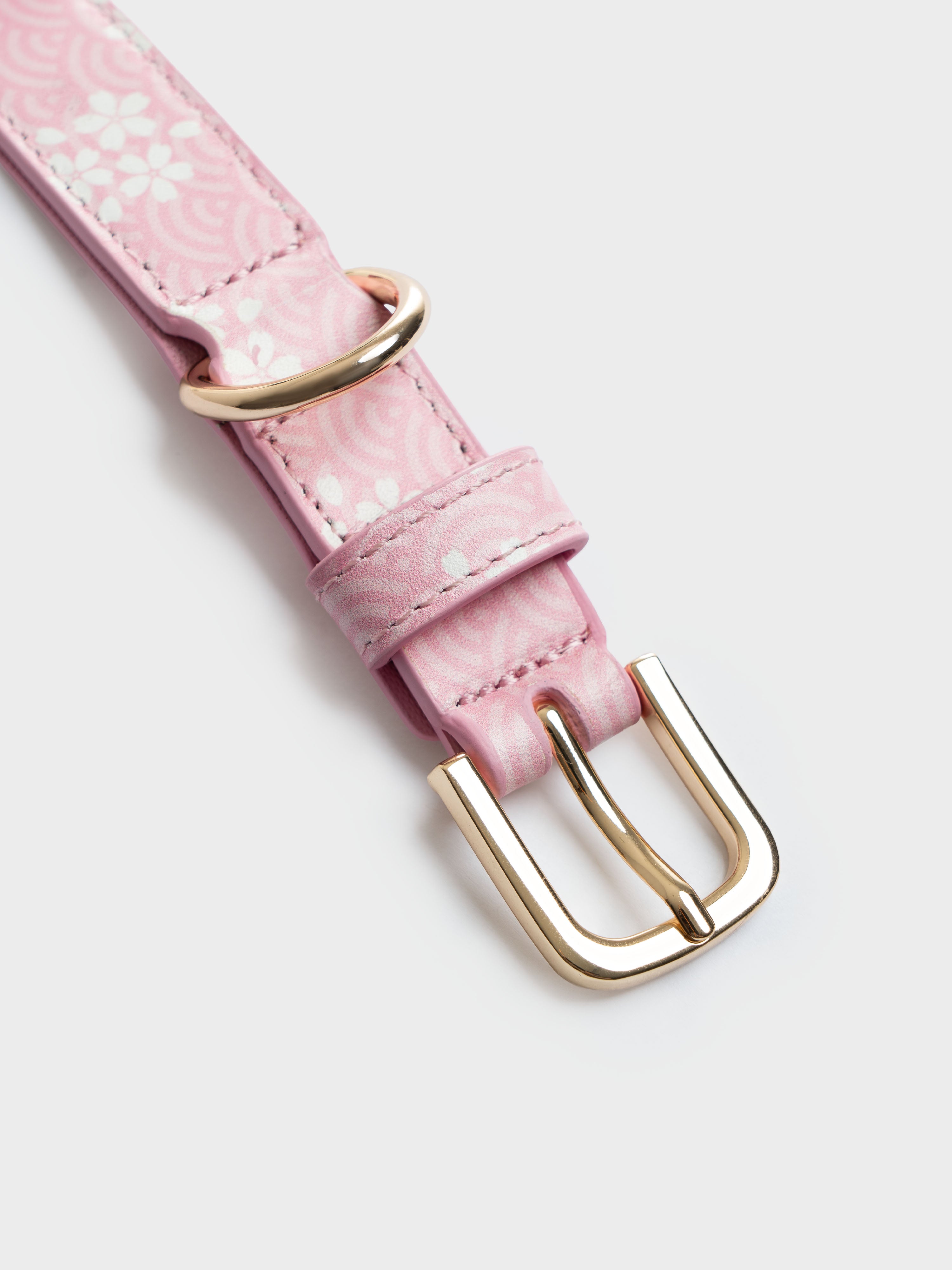 Lucca Italian Leather Dog Collar — Sakura Limited Edition - Pink Seigaiha
