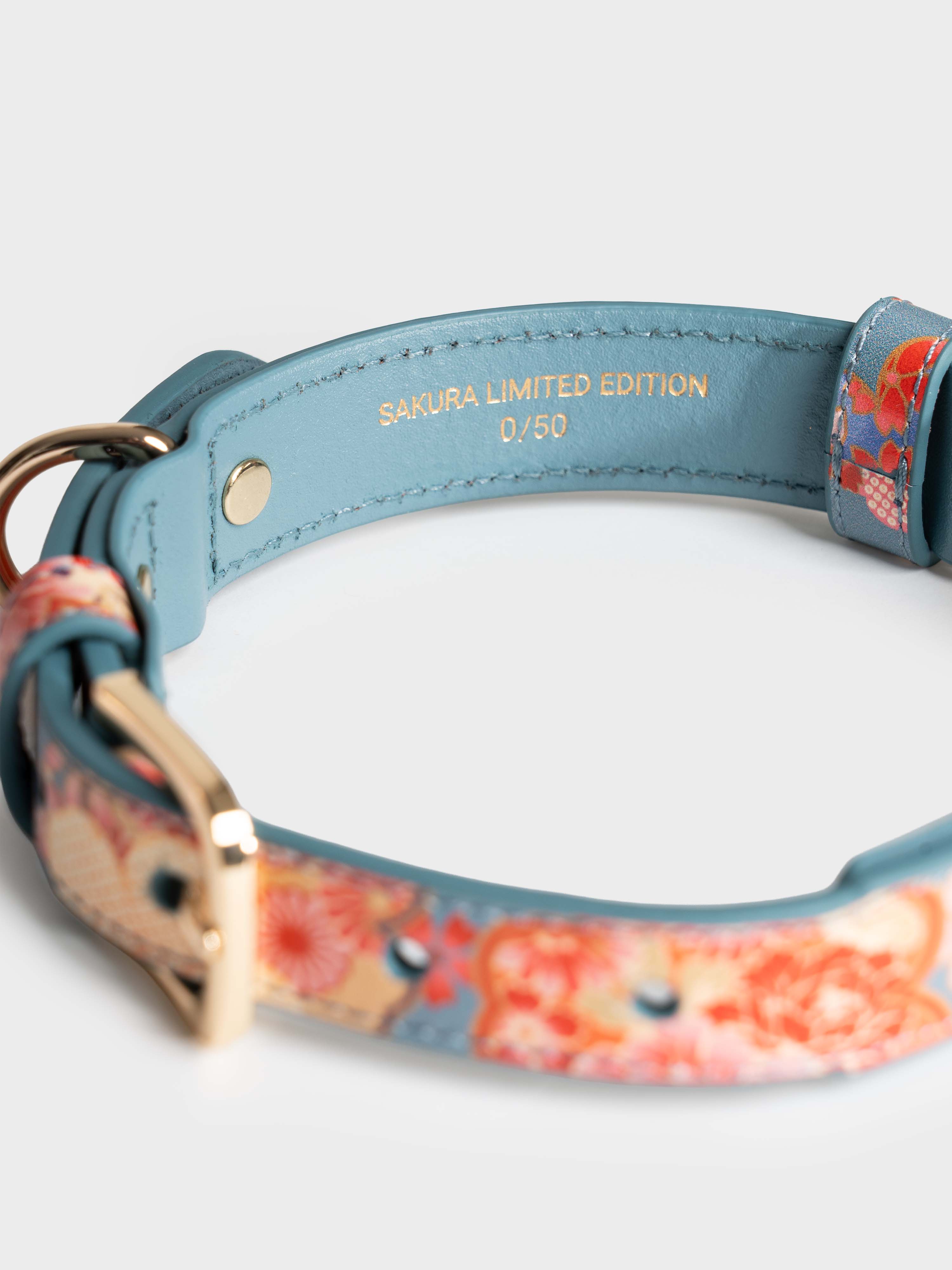 Lucca Italian Leather Dog Collar — Sakura Limited Edition - Teal Floral