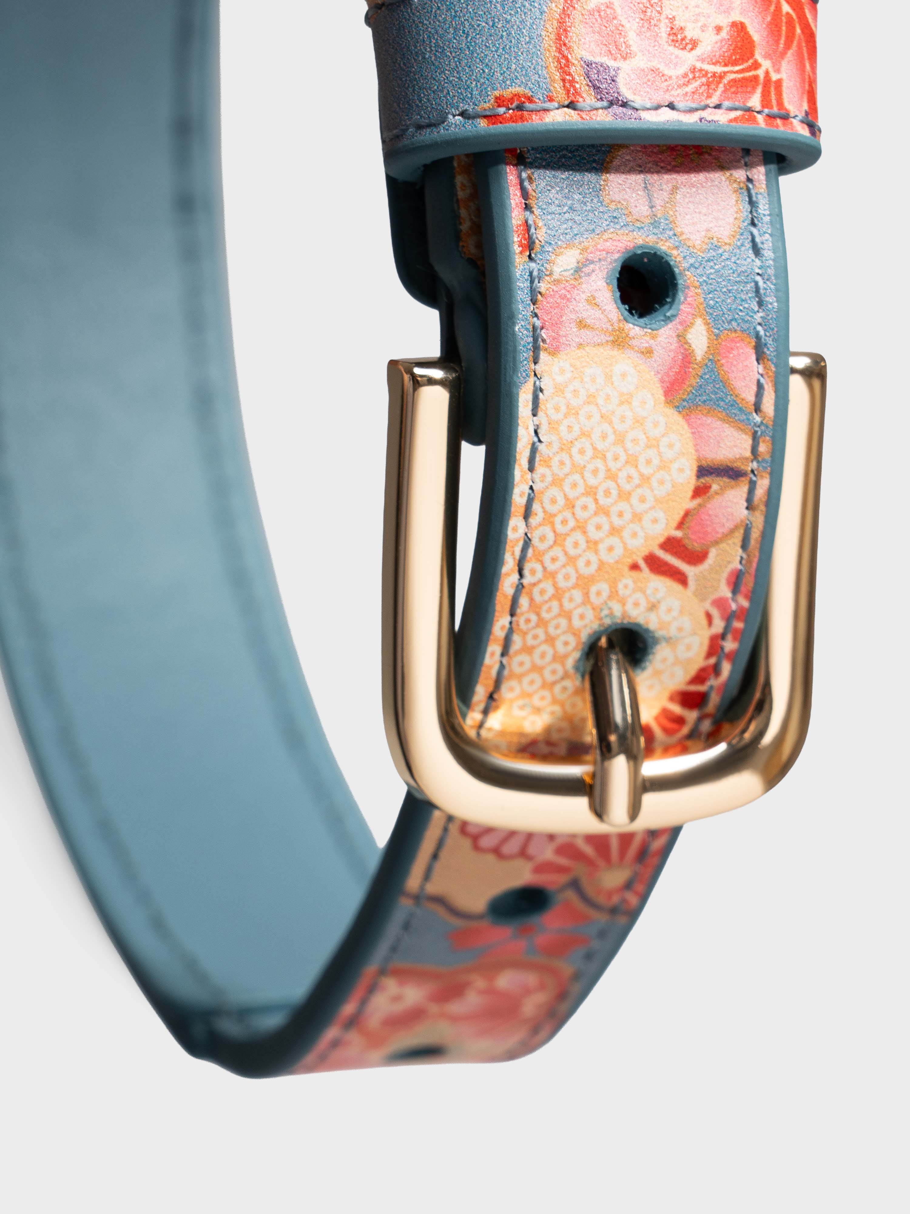 Lucca Italian Leather Dog Collar — Sakura Limited Edition - Teal Floral