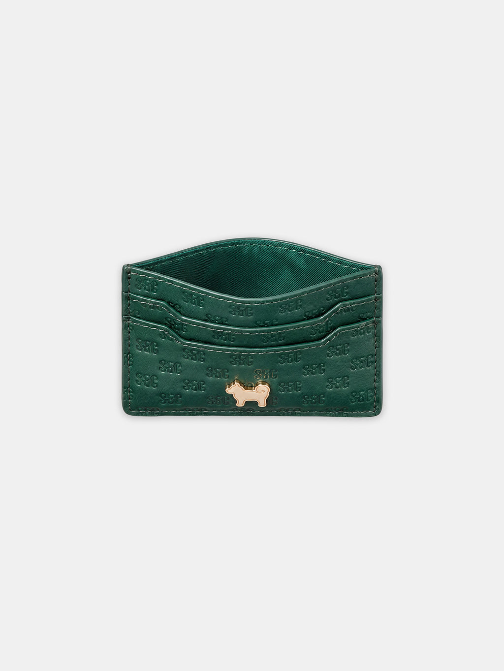 SC Monogram Italian Calf Leather Cardholder Wallet - Forest Green
