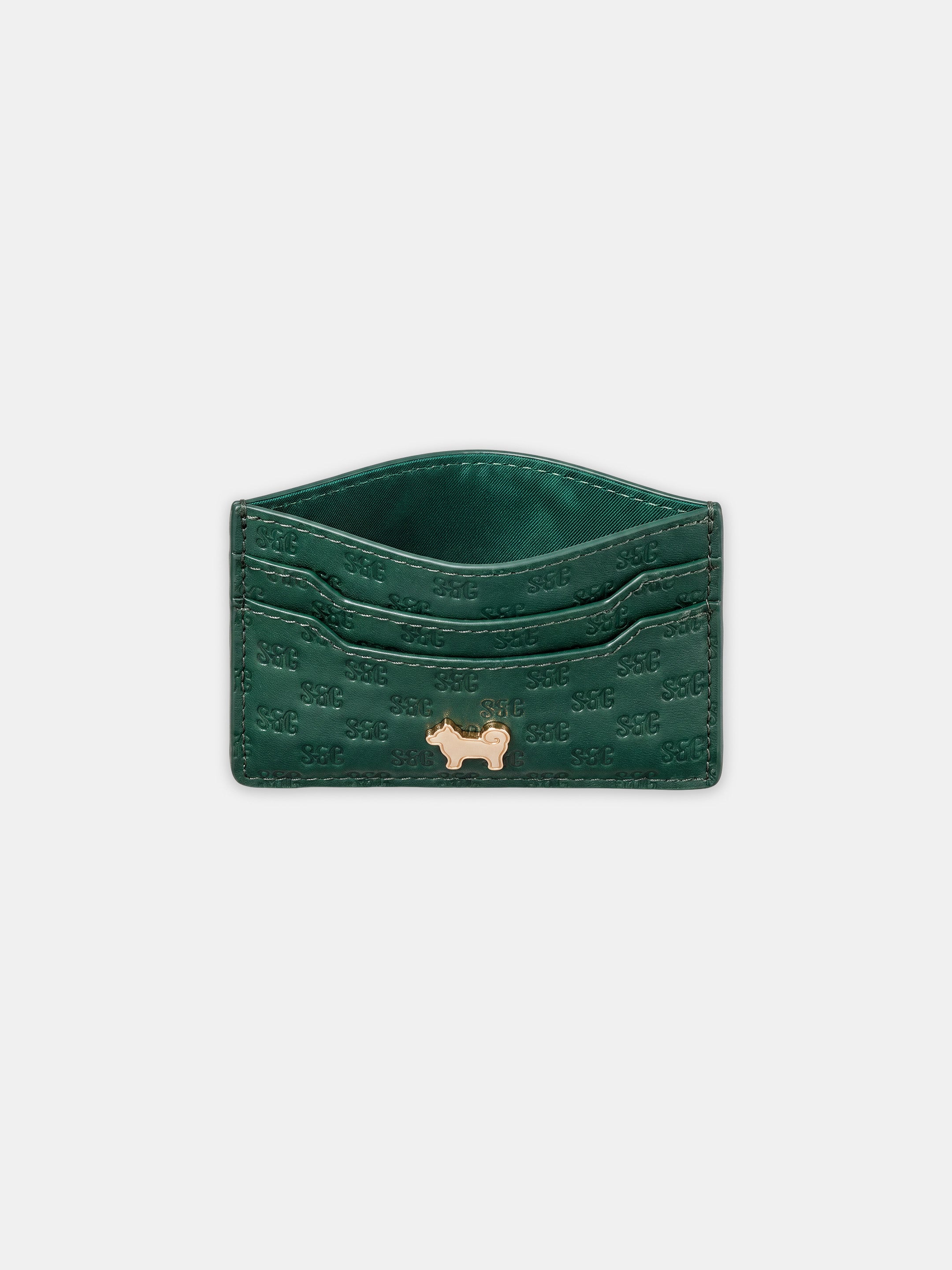 SC Monogram Italian Calf Leather Cardholder Wallet - Forest Green