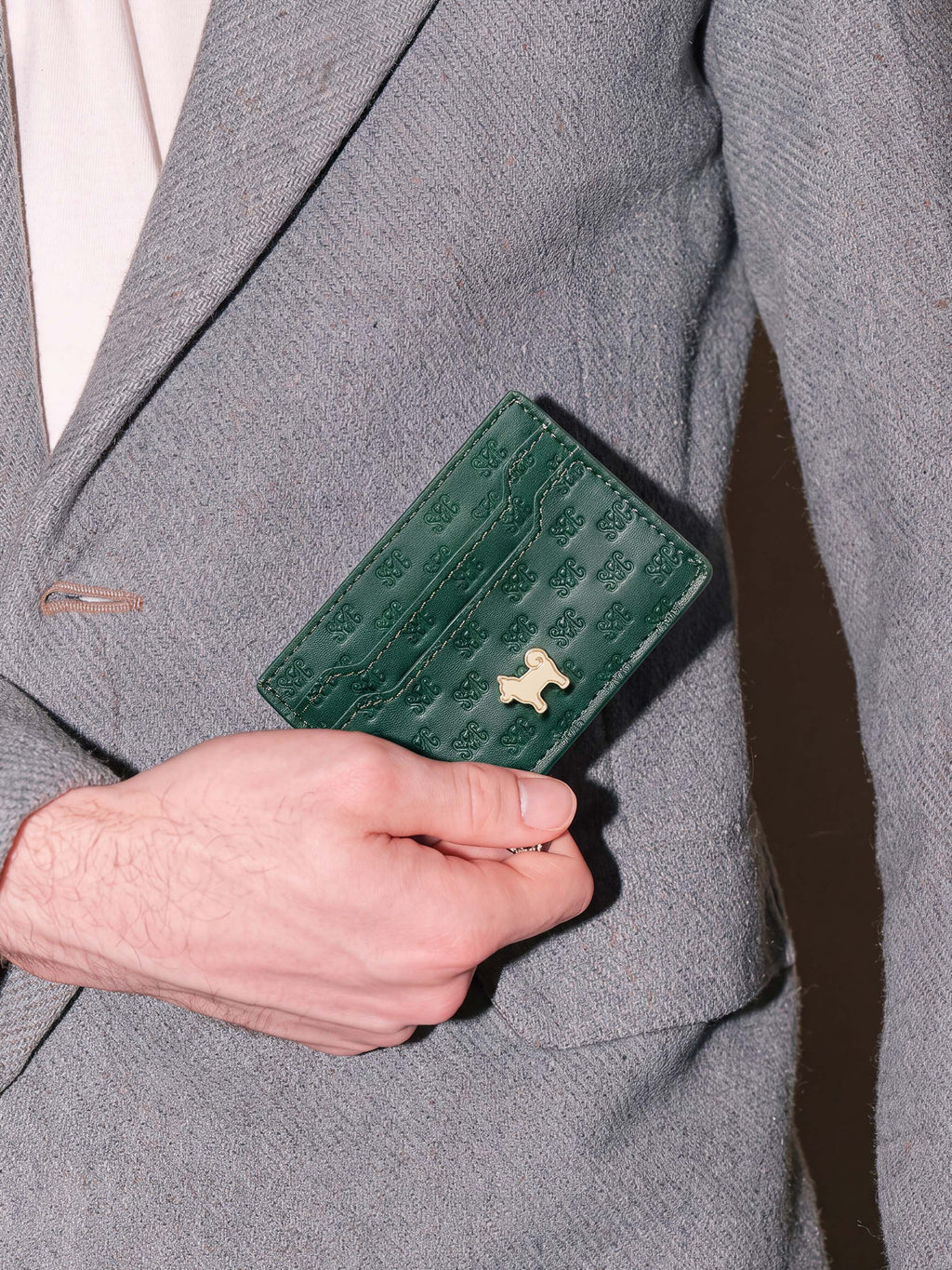 SC Monogram Italian Calf Leather Cardholder Wallet - Forest Green
