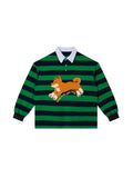Unisex Club Shiba Inu Stripe Cotton Rugby Polo Shirt - Red Shiba
