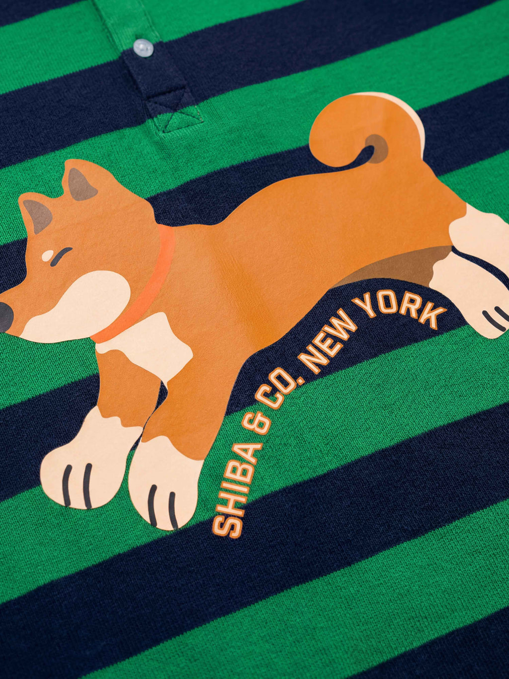 Unisex Club Shiba Inu Stripe Cotton Rugby Polo Shirt - Red Shiba