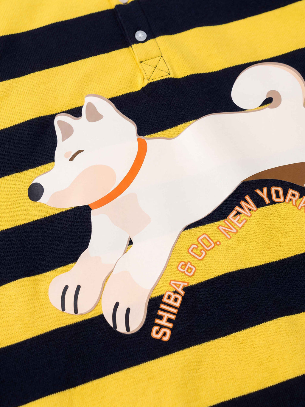 Unisex Club Shiba inu Stripe Cotton Rugby Polo Shirt - Cream Shiba
