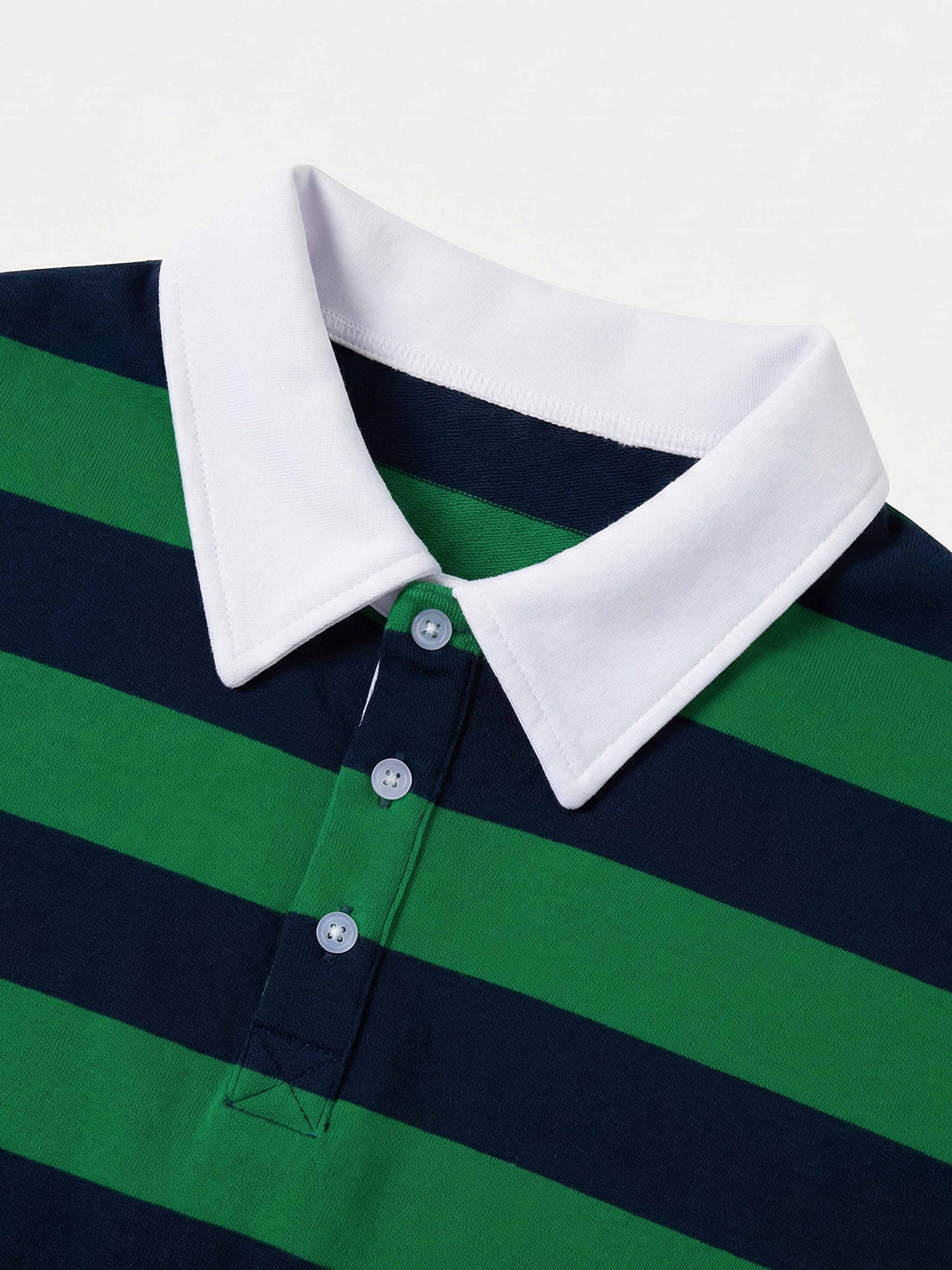 Unisex Club Shiba Inu Stripe Cotton Rugby Polo Shirt - Red Shiba
