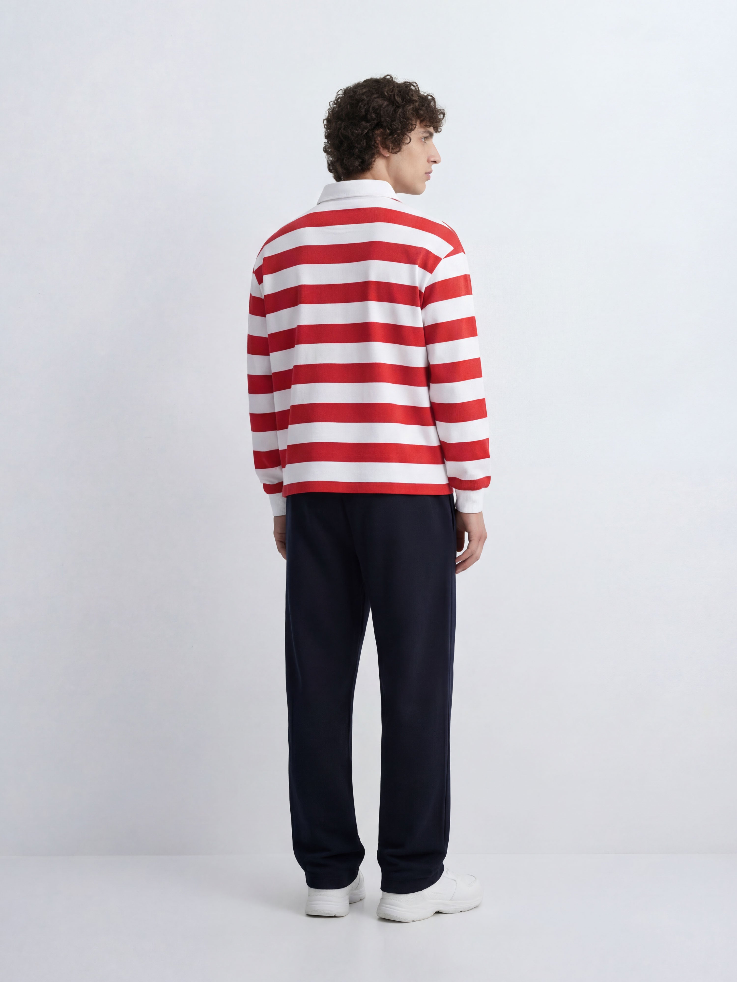 Unisex Club Shiba Inu Stripe Cotton Rugby Polo Shirt - Black and Tan Shiba