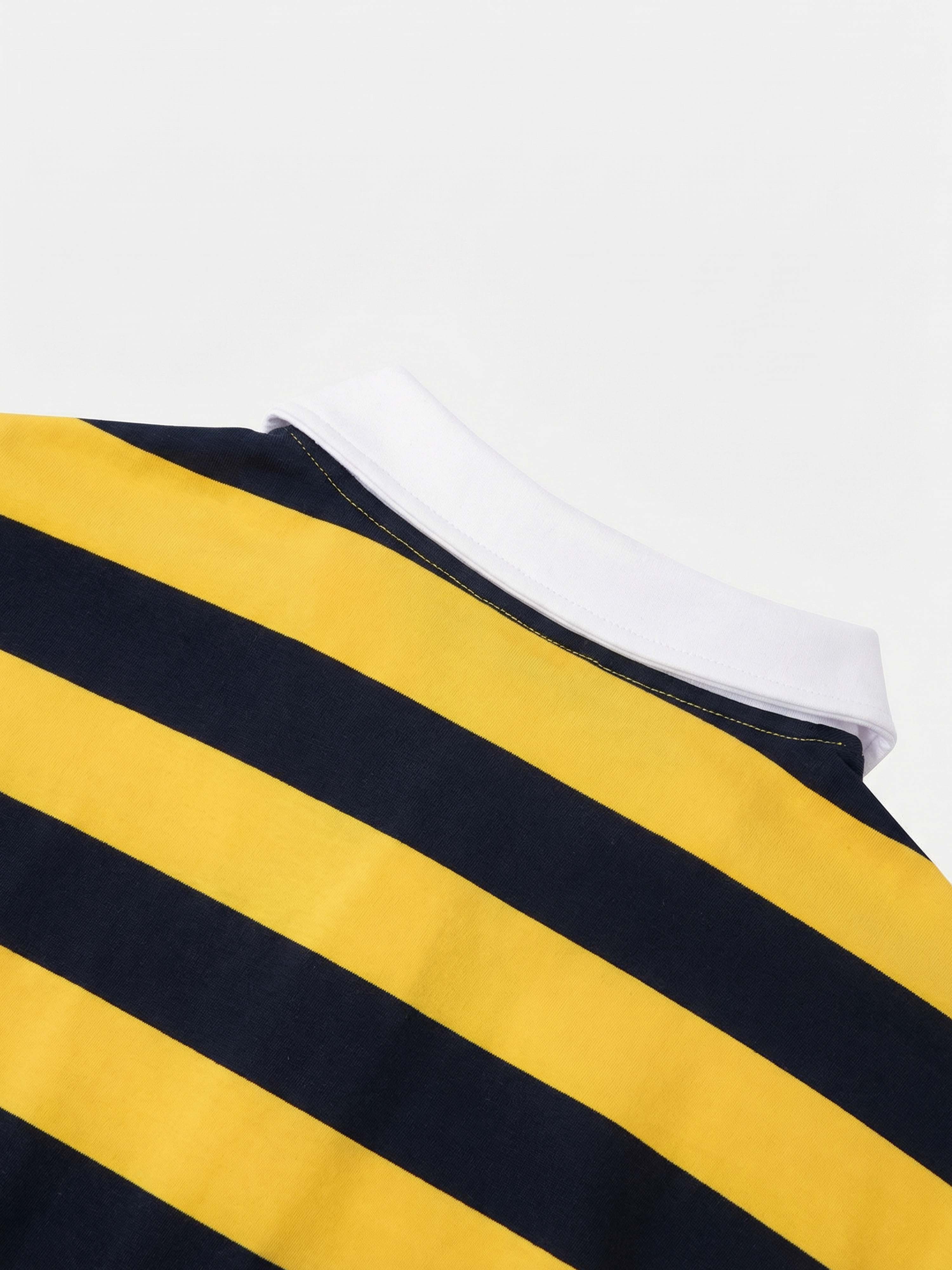 Unisex Club Shiba inu Stripe Cotton Rugby Polo Shirt - Cream Shiba