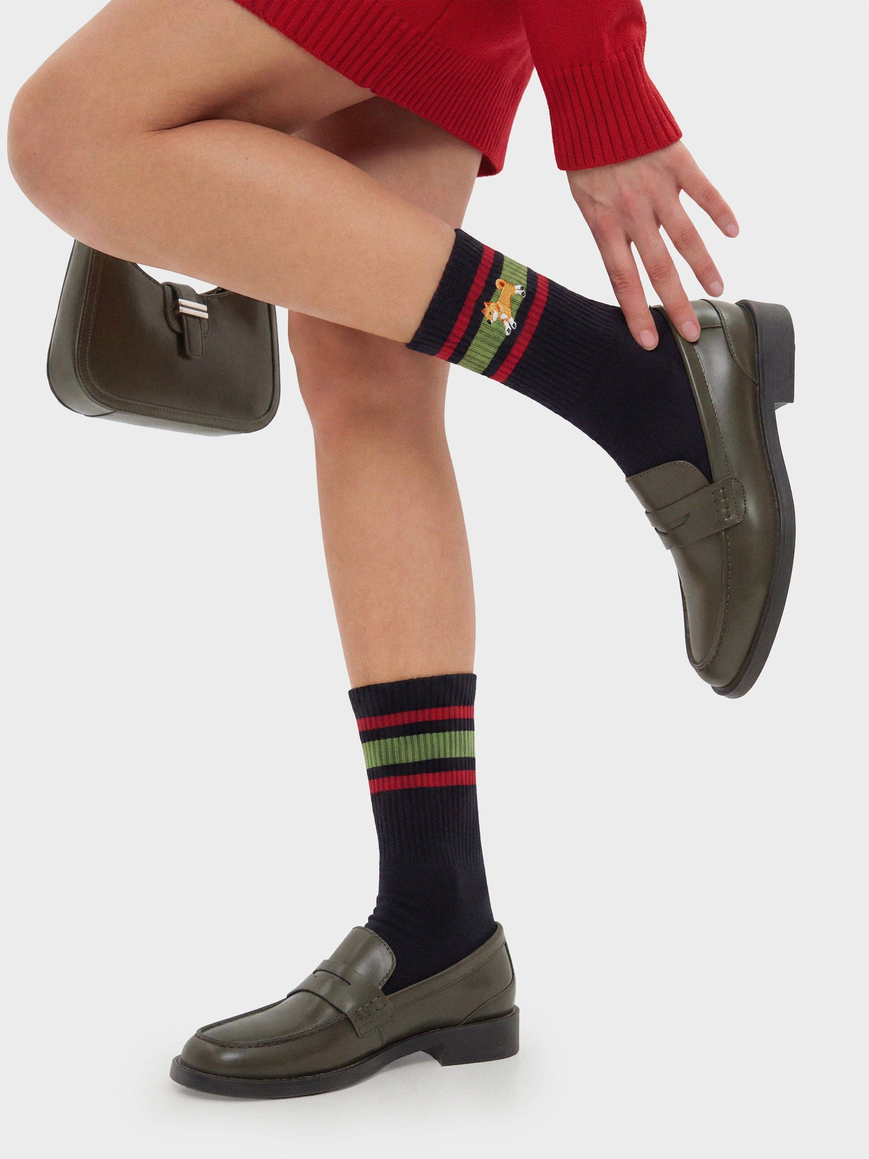 Club Shiba Inu Dog Embroidered Crew Sock – Black