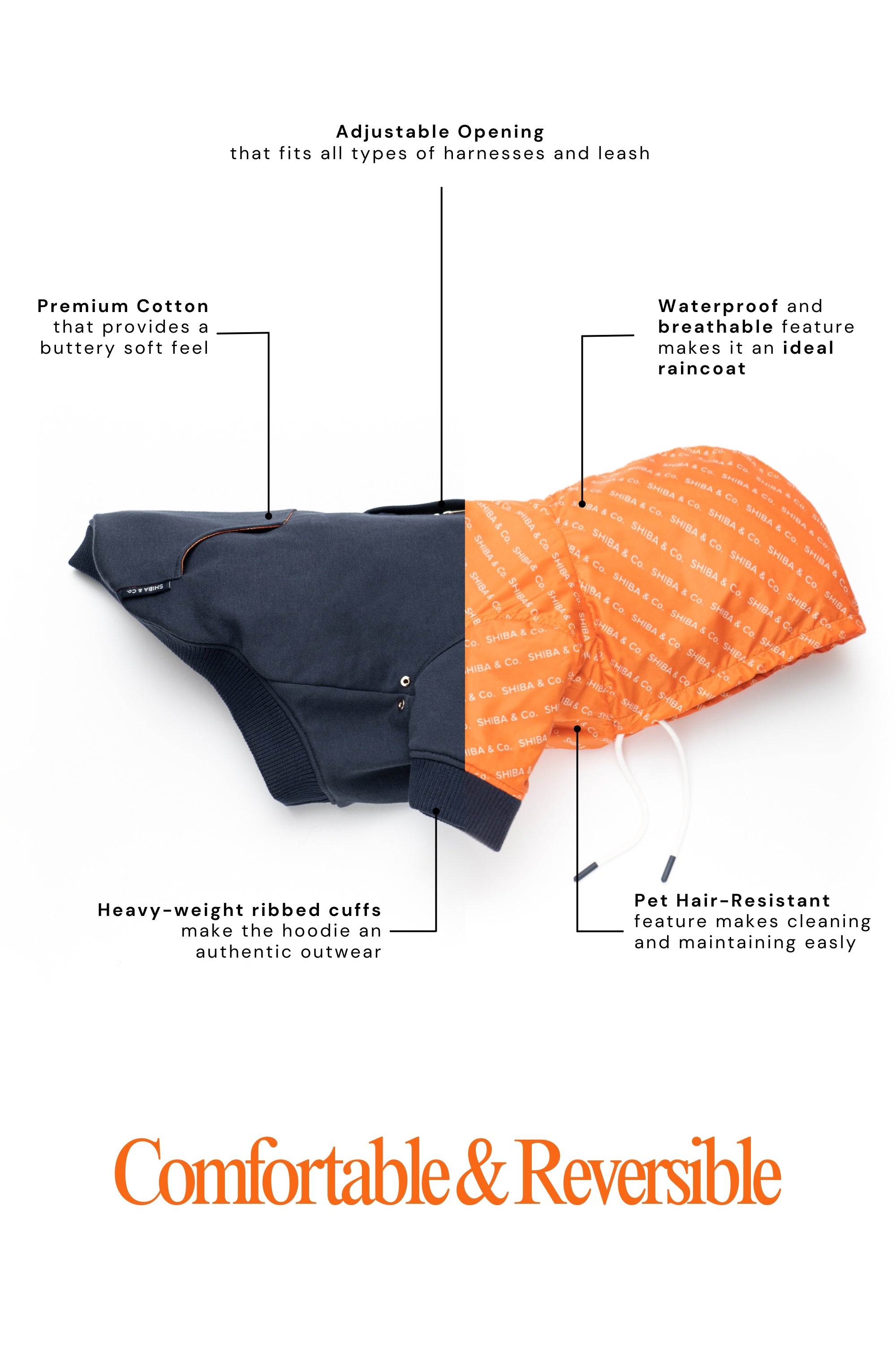 Reve Dog Hoodie In Navy - Waterproof & Reversible