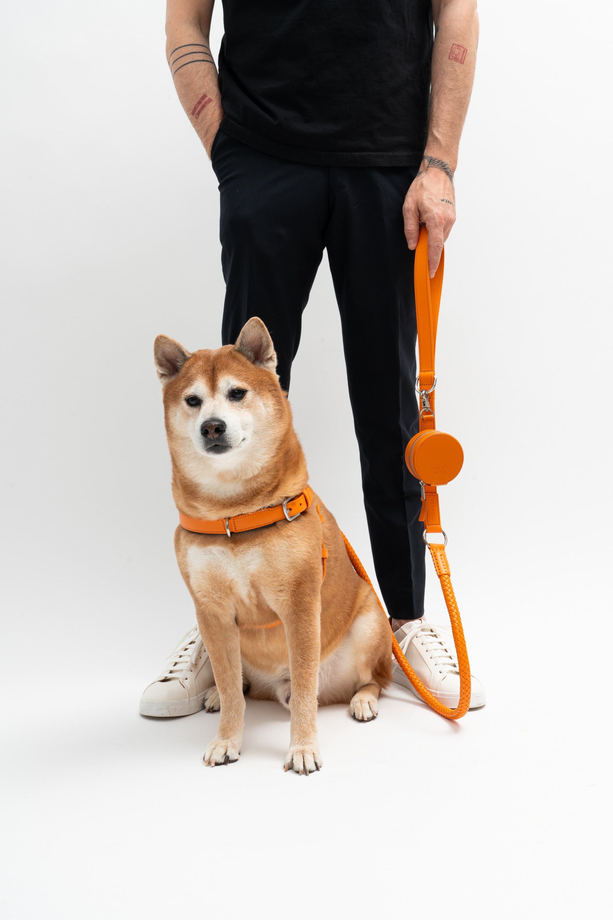 Otto - Dog Leash In Intrecciato Italian Leather - Iconic Orange