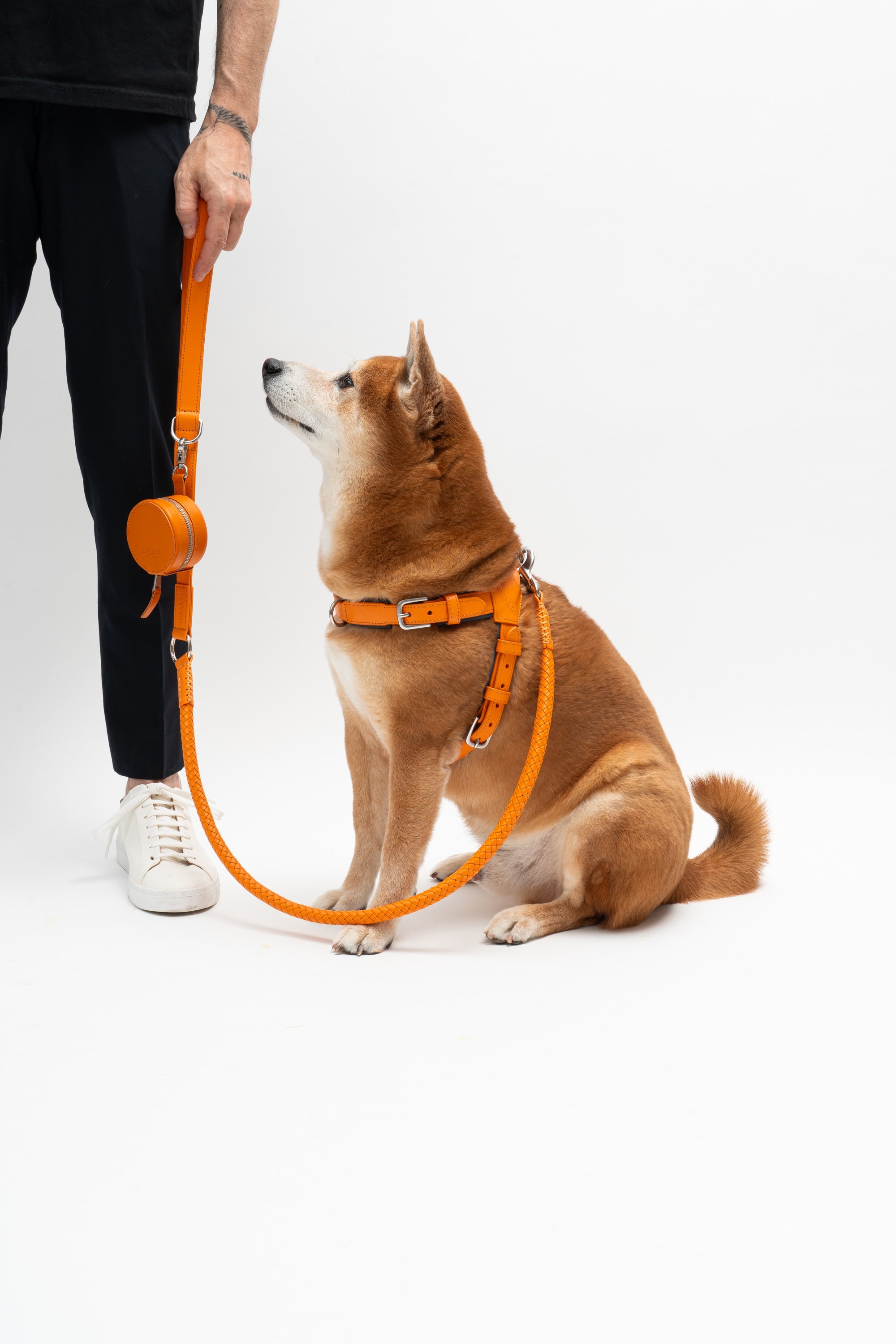 Otto - Dog Leash In Intrecciato Italian Leather - Iconic Orange