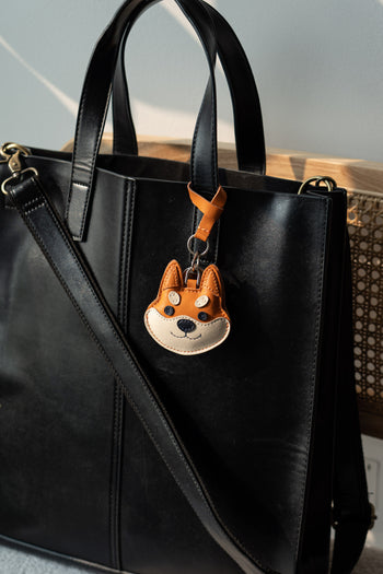 Shiba Inu Bag Charm In Italian Leather With Keyring