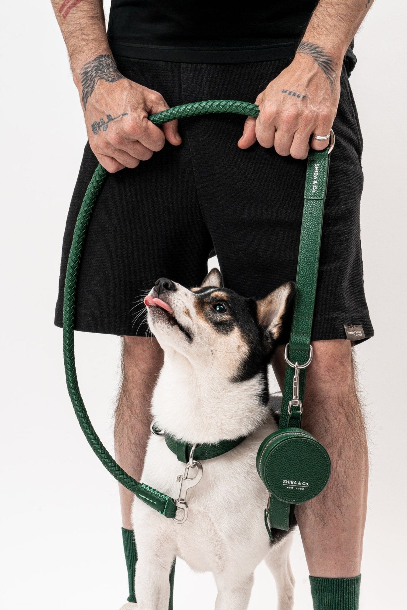 Otto - Dog Leash In Intrecciato Italian Leather - Forest Green