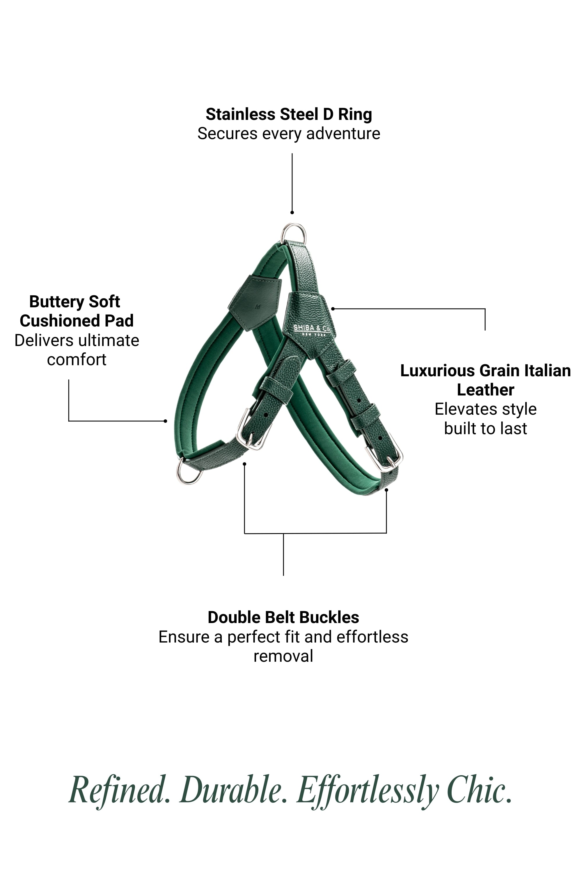 SHIBA_CO_Dog_Harness_Italian_Leather_Forest_Green_Milano