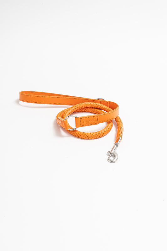 Otto - Dog Leash In Intrecciato Italian Leather - Iconic Orange