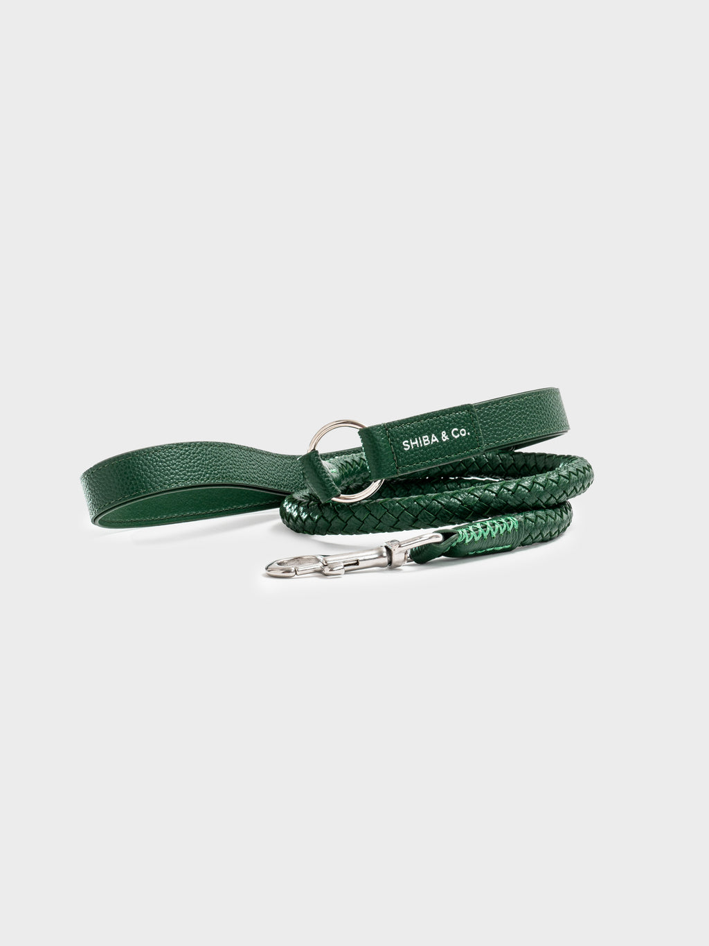 Otto - Dog Leash In Intrecciato Italian Leather - Forest Green
