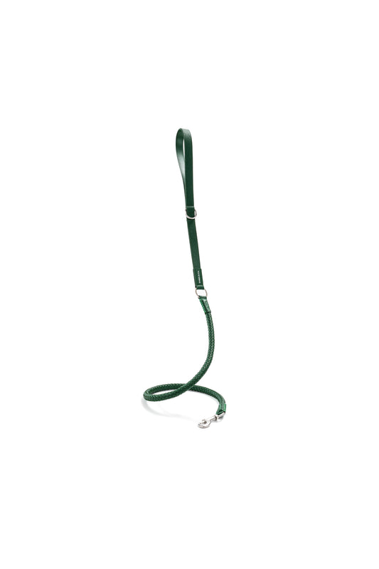 Otto - Dog Leash In Intrecciato Italian Leather - Forest Green