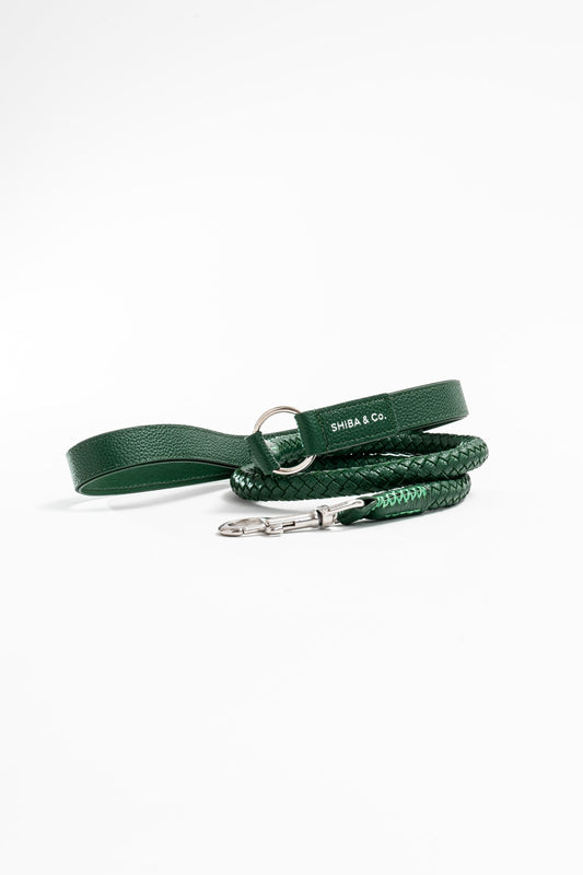 Otto - Dog Leash In Intrecciato Italian Leather - Forest Green