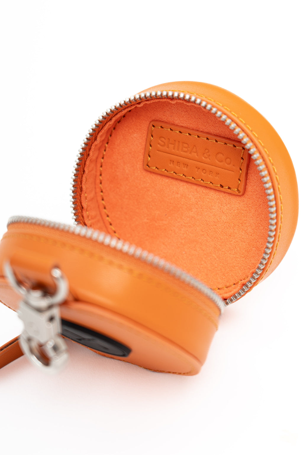 Roma Dog Waste Bag Dispenser In Italian Leather - Iconic Orange