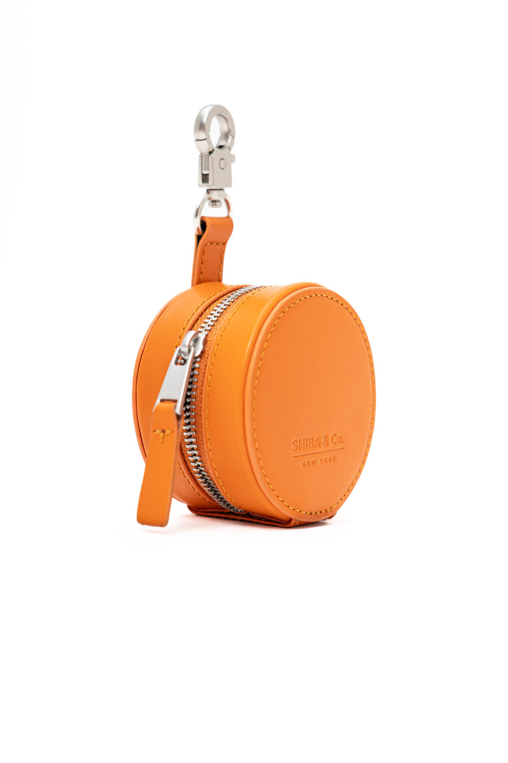 Roma Dog Waste Bag Dispenser In Italian Leather - Iconic Orange