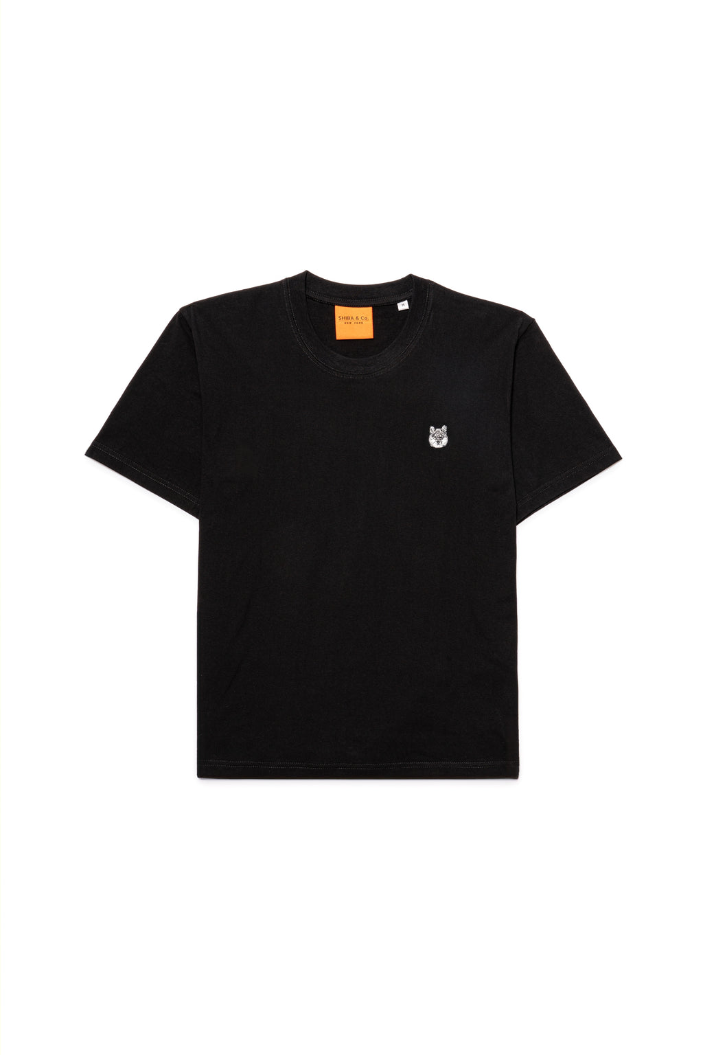 Black & Tan Shiba Inu Dog Embroidered Black Cotton Tee-Shirt