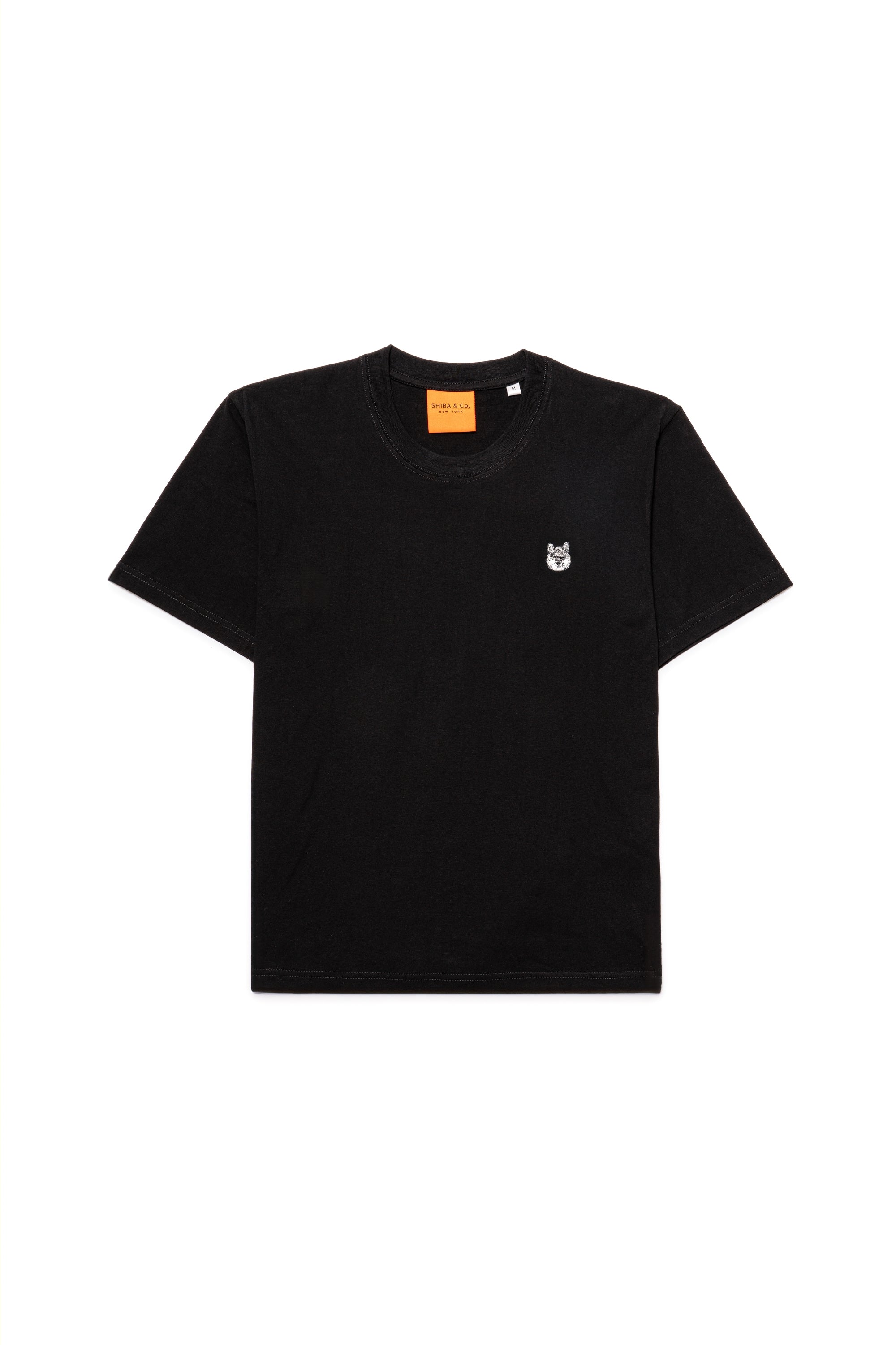 Black & Tan Shiba Inu Dog Embroidered Black Cotton Tee-Shirt