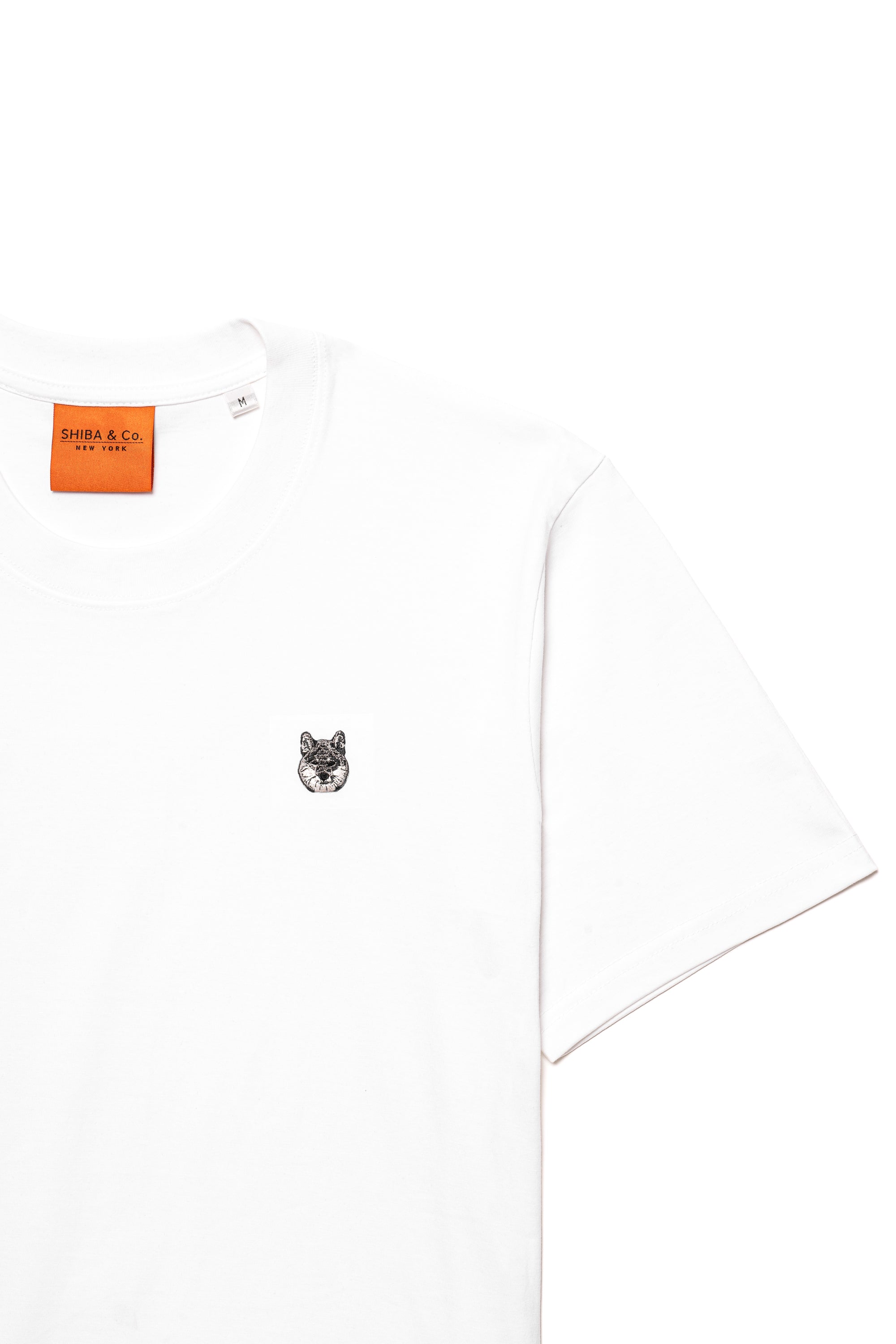 Black & Tan Shiba Inu Dog Embroidered White Cotton Tee-Shirt