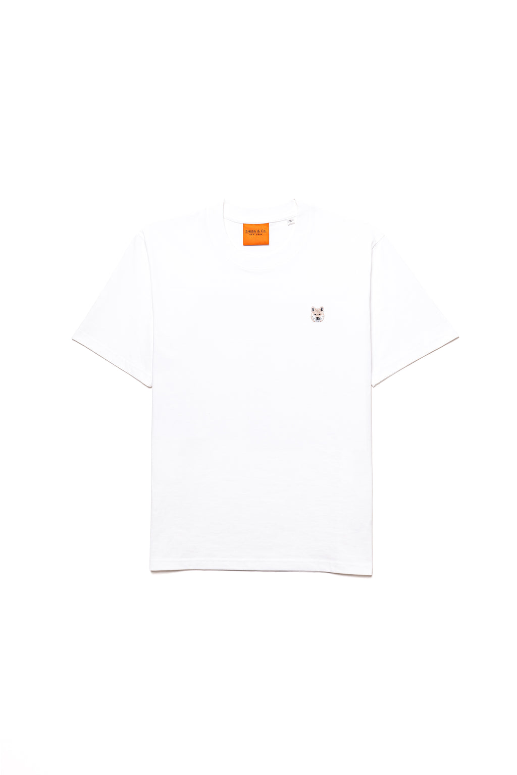 Cream Shiba Inu Dog Embroidered White Cotton Tee-Shirt